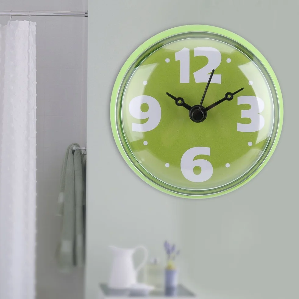 Water Resistant Suction Wanduhr Badezimmer Uhr Mini Wasserdichte Uhr mit ruhigen Sweep Movement Fenster Spiegel Bad Dusche Badezimmer Zubehör (Grün)