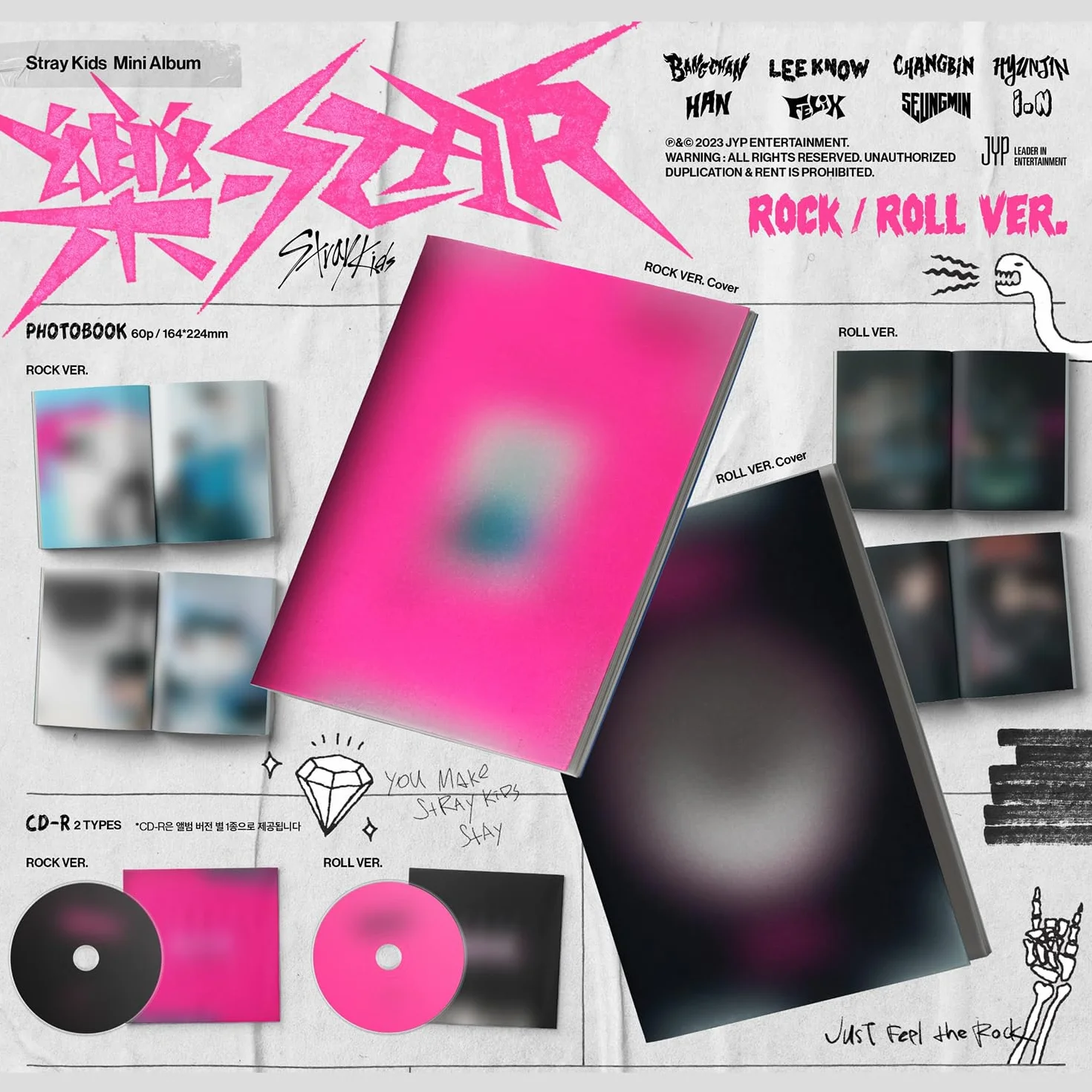 Stray Kids - -Rock-STAR (Strandard - wersja Random) fotoksiążka + CD-R + fotokartka + mini plakat panoramiczny + fotokartka jednostkowa + naklejka + 2 odznaki + 5 dodatkowych fotokartek