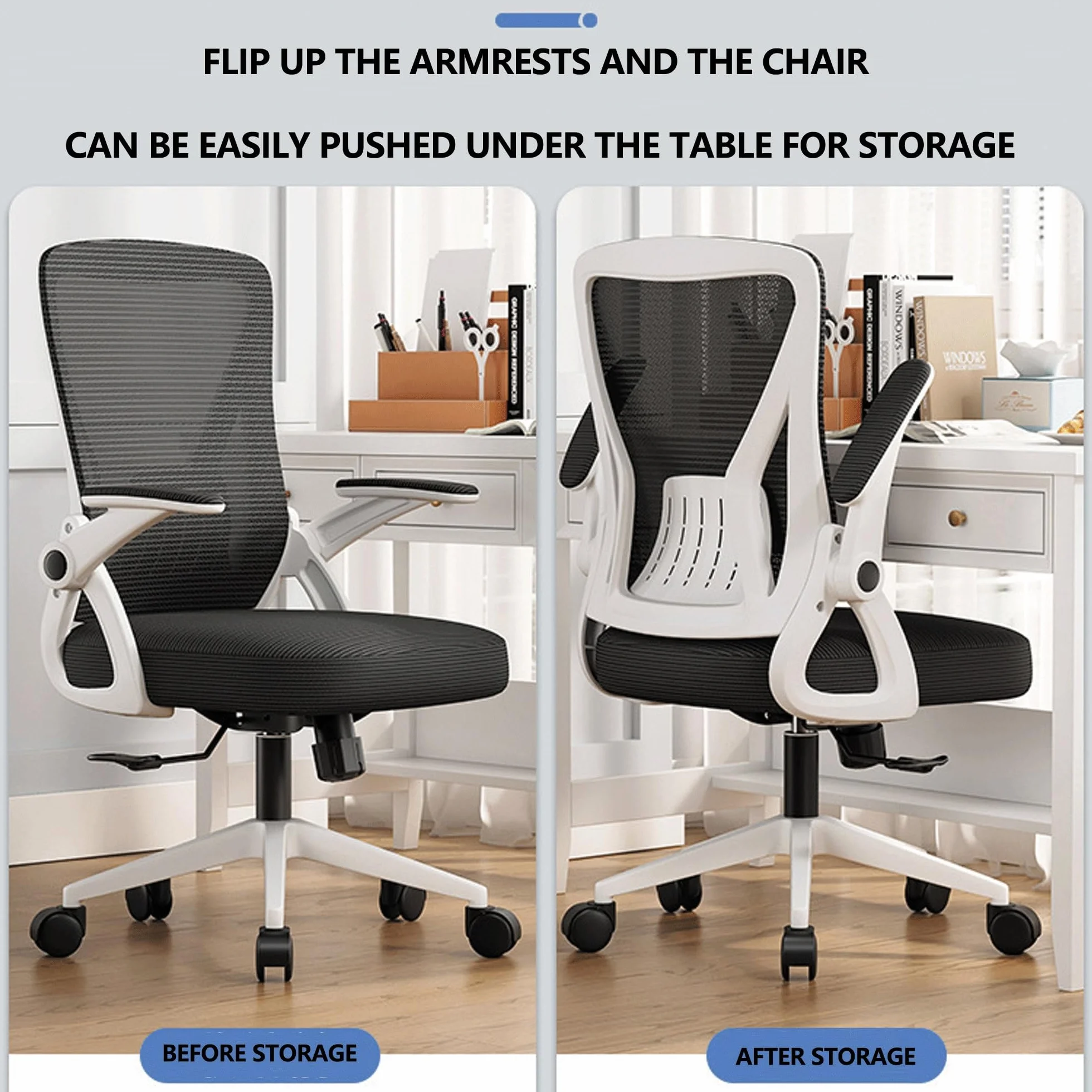 Ergonomiczne krzesło biurowe do gier komputerowych z wygodnymi podłokietnikami z siatki, obrotowe i regulowane oparcie, poduszka lateksowa, idealne do nauki, pracy, biura, salonu, sypialni