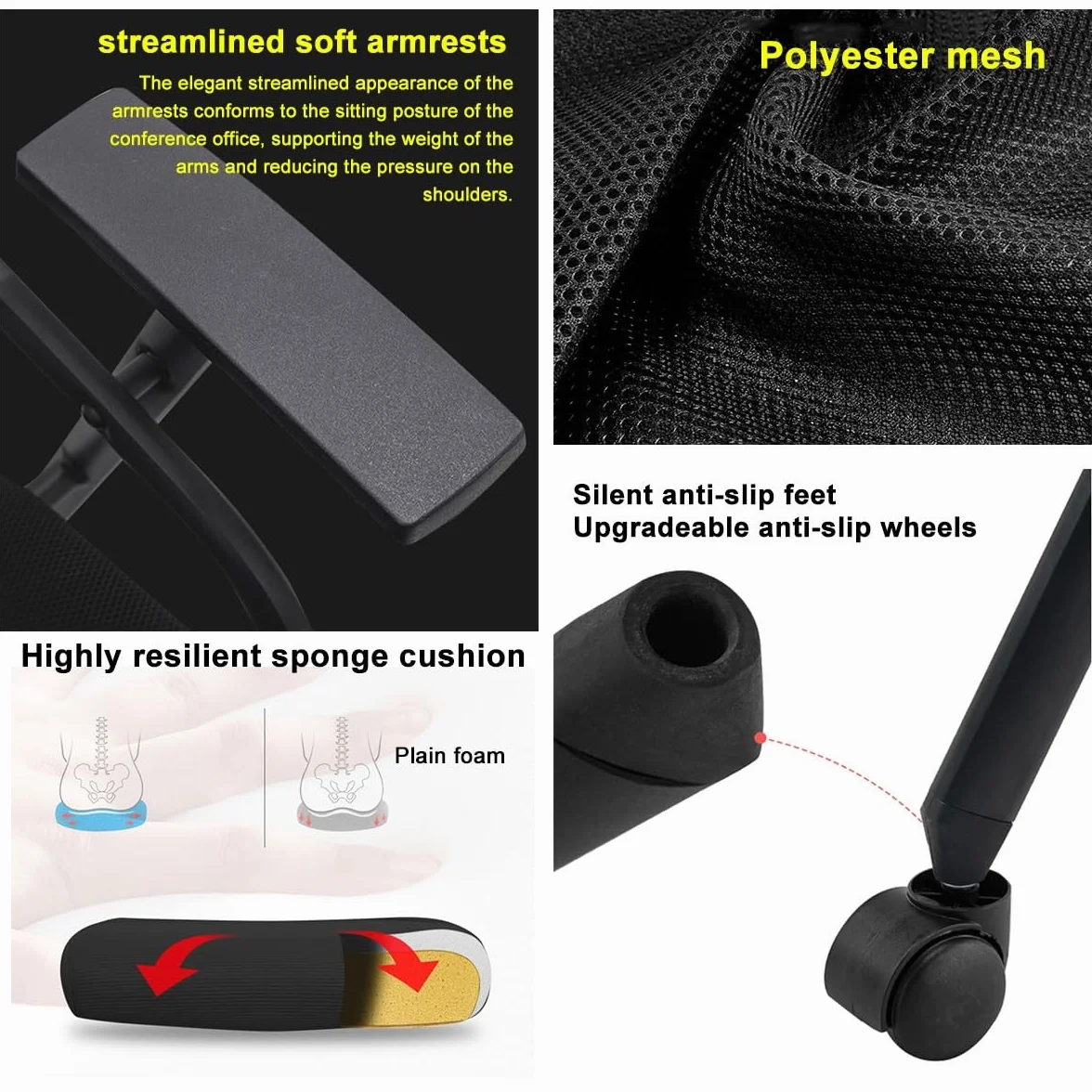 Krzesło Na Biurko Bez Kółek Ergonomiczne Krzesła Konferencyjne Z Dołączonym Biurkiem, Krzesła Treningowe Do Układania W Biurze Siatkowe Krzesło Konferencyjne (Color : Grey)