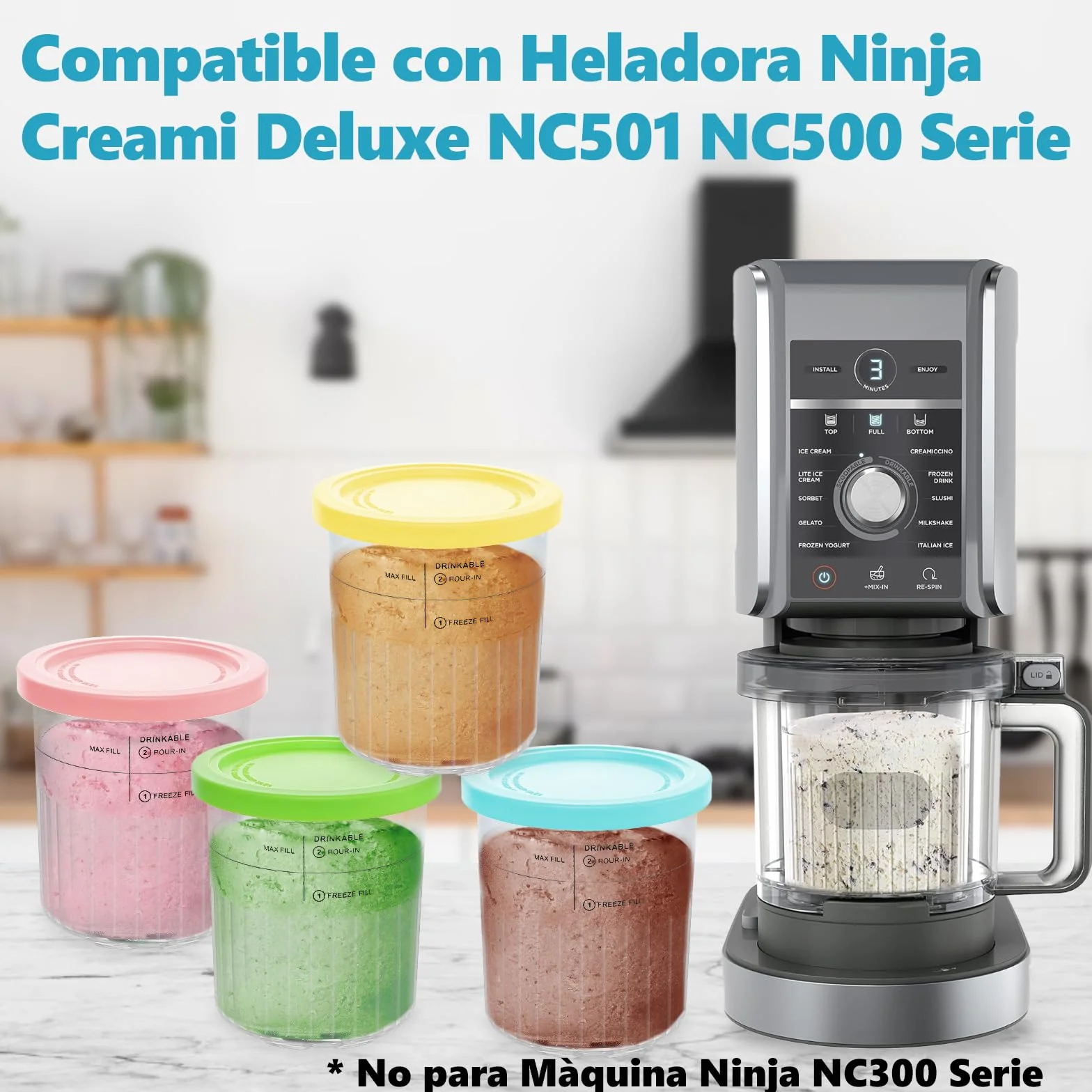 Nepfaivy Pojemniki do Ninja Creami Deluxe - 4 kubki do lodów i pokrywki, kompatybilne z maszynami do lodów Ninja Creamy Deluxe NC500 NC501, nie zawierają BPA, nadają się do mycia w zmywarce
