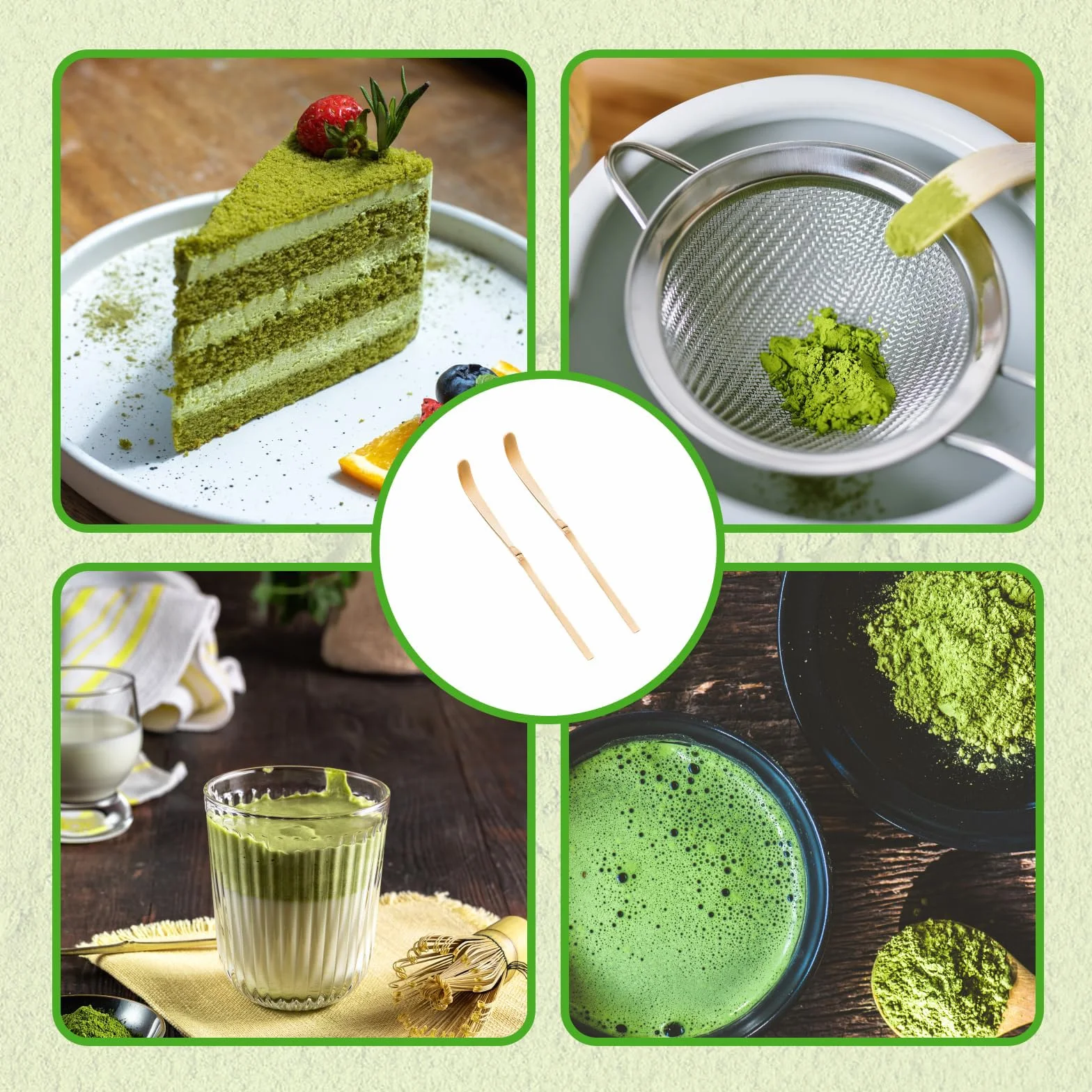 łyżki bambusowe do matcha, 2 SZT. Japońskie Chashaku 18 cm zielona łyżka do herbaty na ceremonię herbaty, łyżki do matcha, bambusowa łyżka do kawy i herbaty oraz espresso - akcesoria do