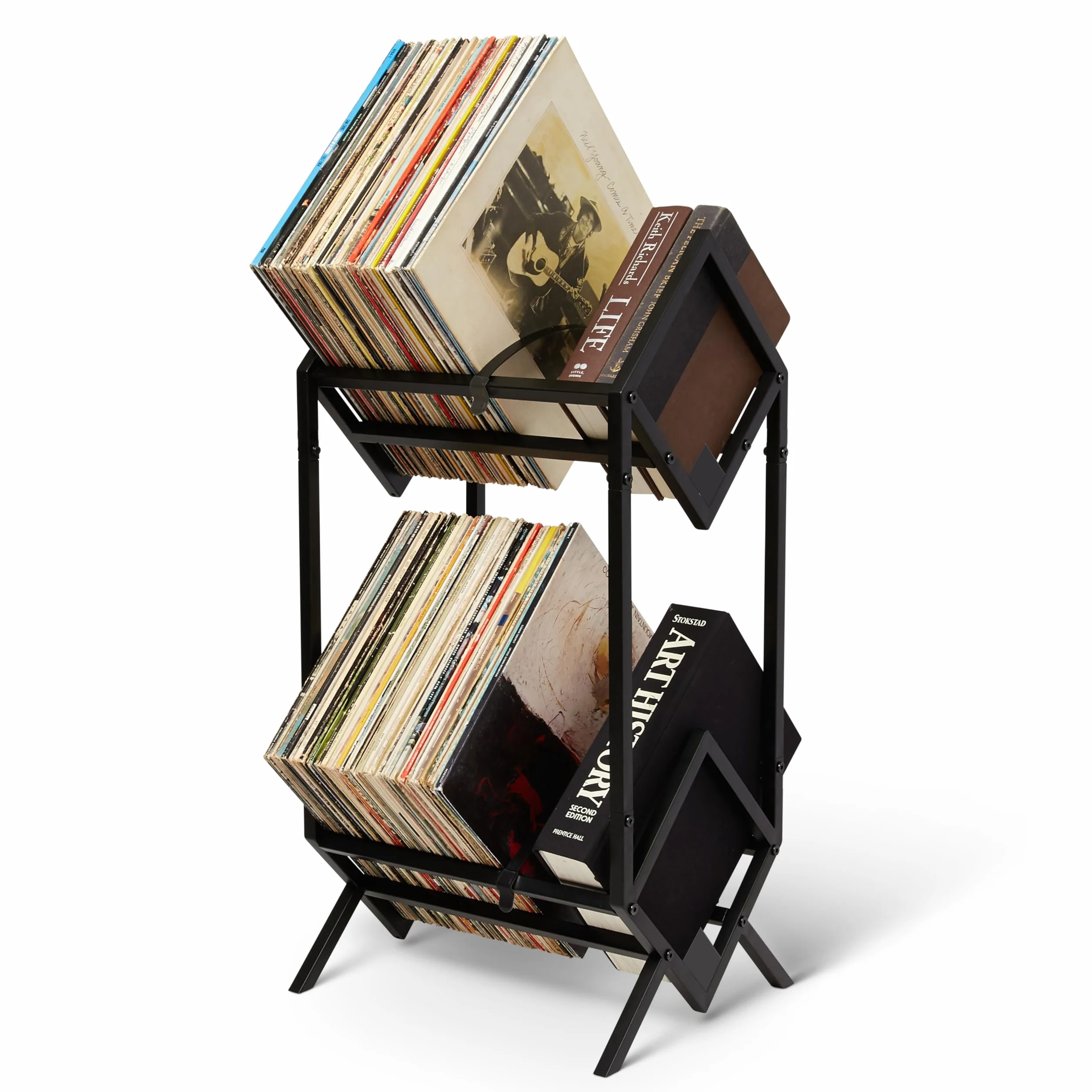MODERN VINYL Uchwyt na płyty, matowy czarny metal, przechowywanie 160-200 LP, prosty, szybki montaż, wyświetlacz winylowy, przechowywanie, wysokiej klasy design, chroni winyl, organizuj albumy,
