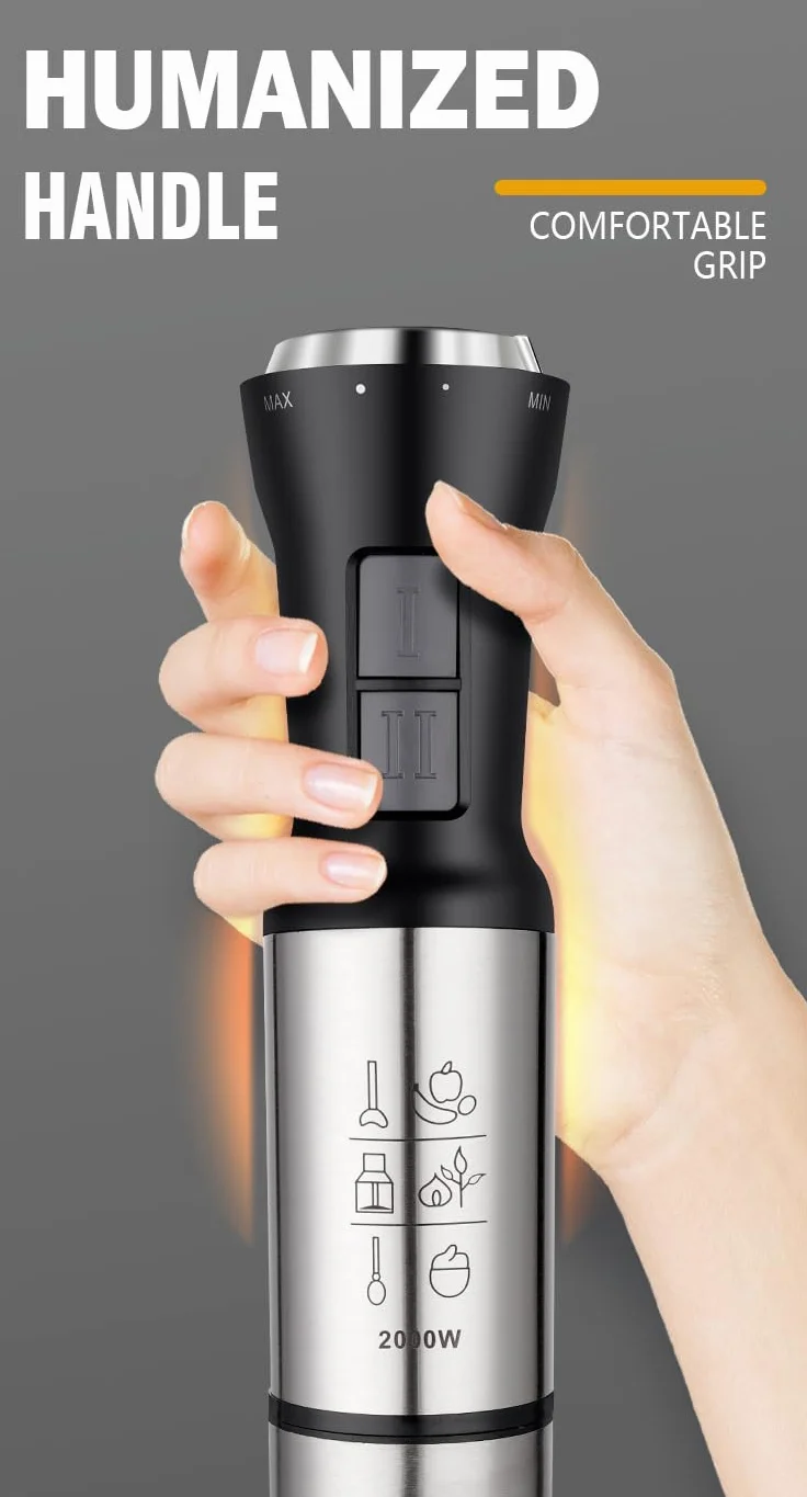 Ręczny blender 4 w 1, mocny blender emulsyjny ze stali nierdzewnej o mocy 1000 W, ręczny z 2-stopniową regulacją, zawiera miarkę, rozdrabniacz i trzepaczkę, idealny do miksowania zup i koktajli