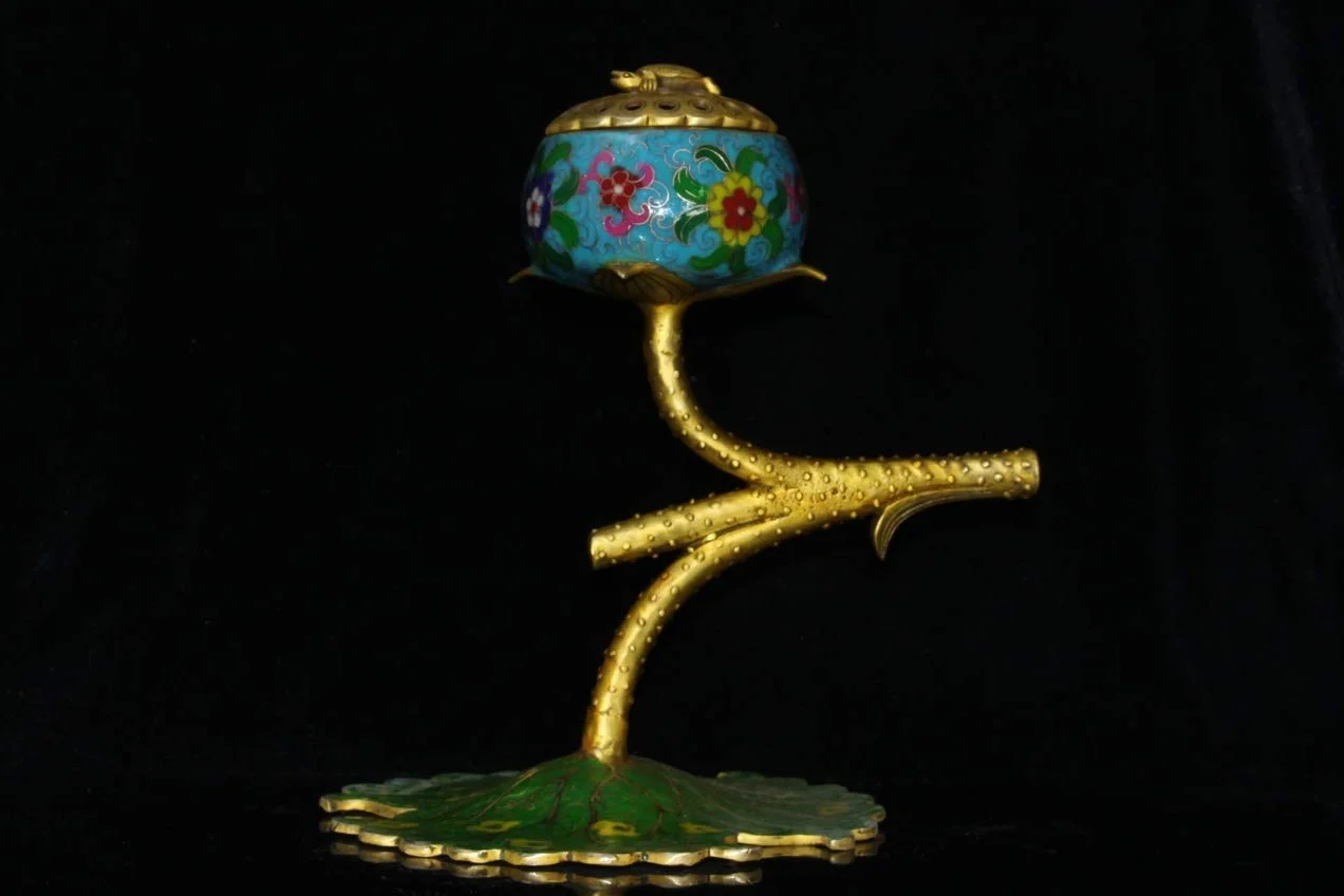 Antyczna opona miedziana, filigran Cloisonne, kadzielnica z liści lotosu, ozdoby, artykuły gospodarstwa domowego, przedmioty kolekcjonerskie