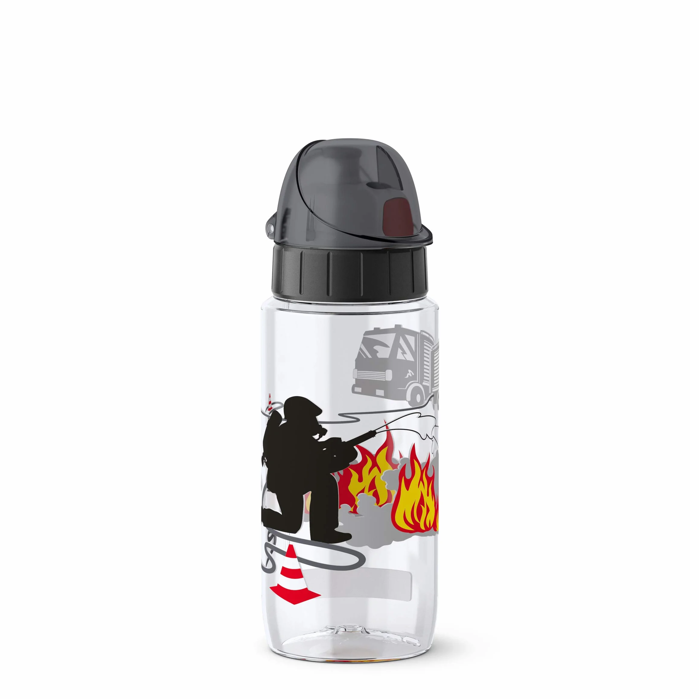 Emsa 518305 Drink2Go Tritan butelka na napoje, 0,5 litra, zamknięcie dla dzieci, 100% szczelności, szczelna, nadaje się do mycia w zmywarce, nie zawiera BPA, Fireman