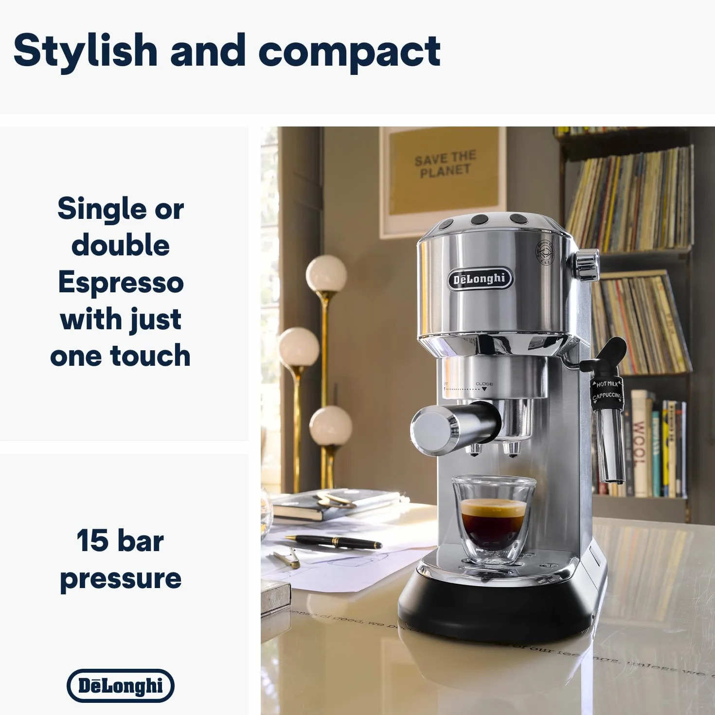 De'Longhi Dedica Style Ekspres do Kawy, Srebrny, 1350W 220V