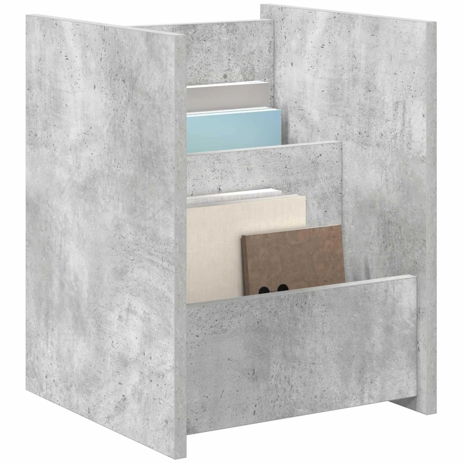 Générique Prostokątny stojak na czasopisma szary beton 35x35x45 cm z drewna inżynieryjnego, półka na czasopisma do przechowywania książek i dokumentów, nowoczesny design do salonu lub biura, montaż