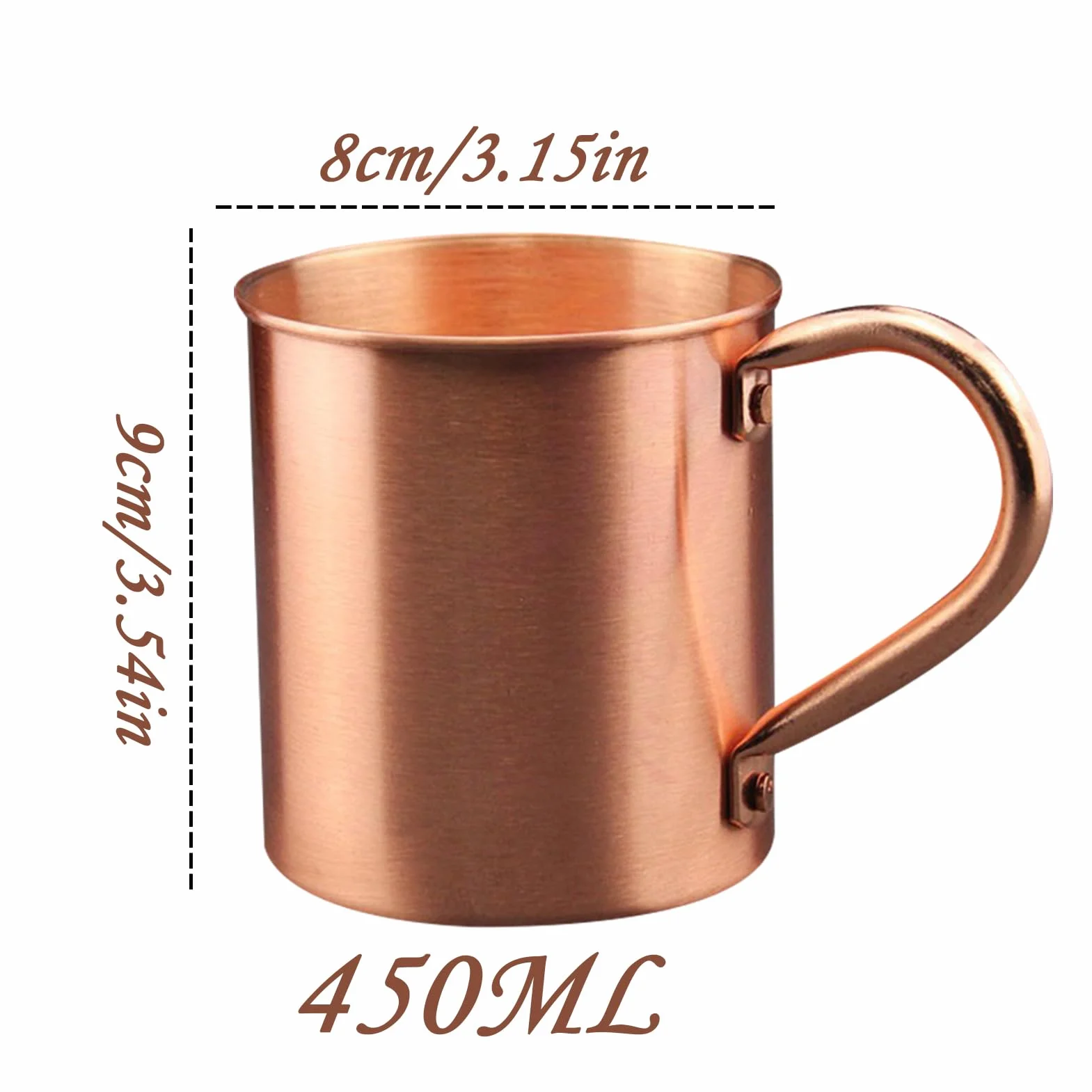 Copper Cup, Food Safe Mug, Reusable Drinking Vessel, Pure Solid Copper, 450ml Capacity, Travel Kitchen Accessory, Wine Coffee, Lightweight Design, Suitable for Men Women Kids