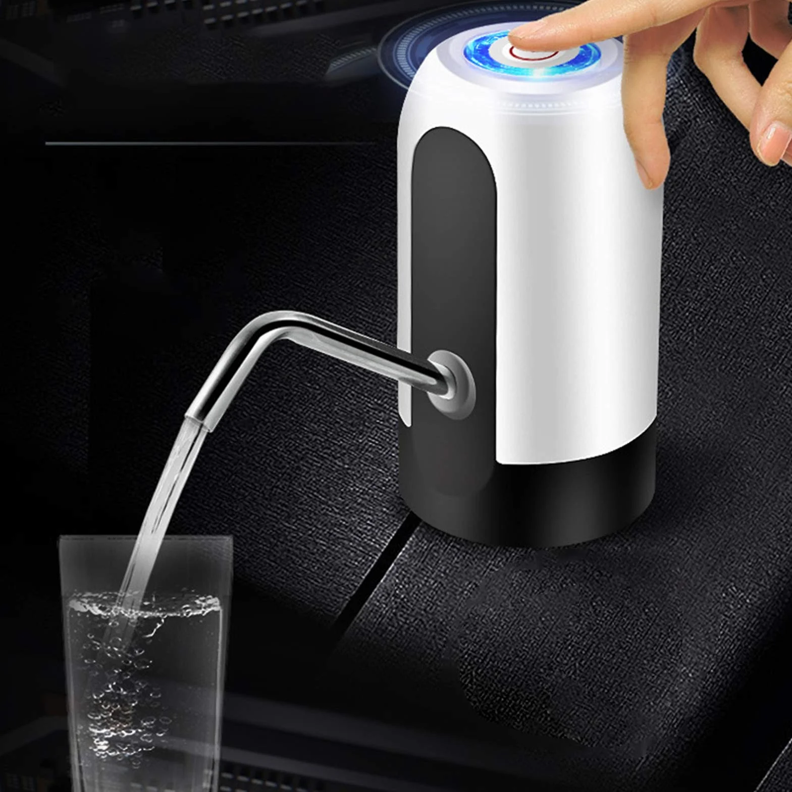 Pompa do Butelek na Wodę, 4,5L ~ 18,9L Przenośny Dozownik do Butelek na Wodę Elektryczna ładowarka USB Automatyczna Pompa Wody Pitnej do Kuchni Biuro Domowe Pikniki Kempingowe(biały)