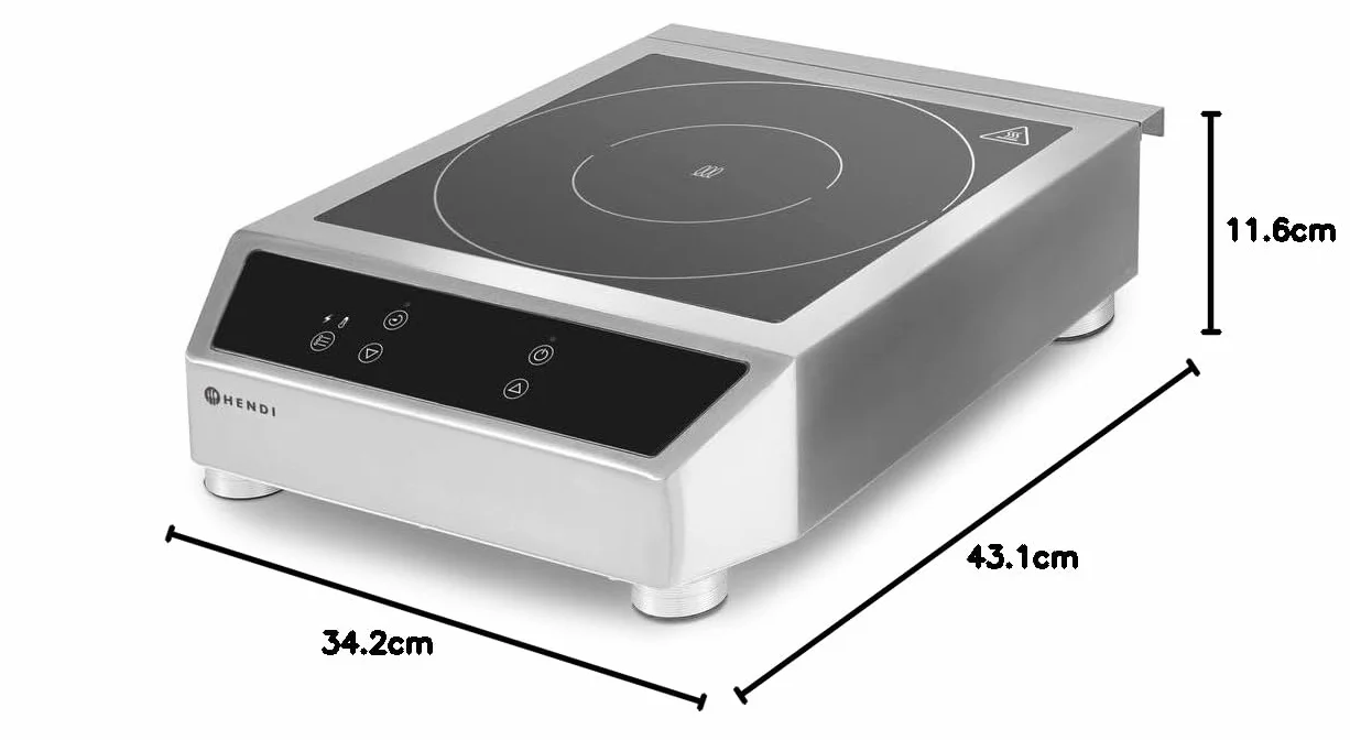 HENDI Kuchenka indukcyjna, 3500 D, do patelni o średnicy dna od ø140mm do ø280mm, zakres temperatur: od 60° do 240°C, płyta indukcyjna, 220V/3500W, 340x440x(H)120mm, stal nierdzewna, szkło