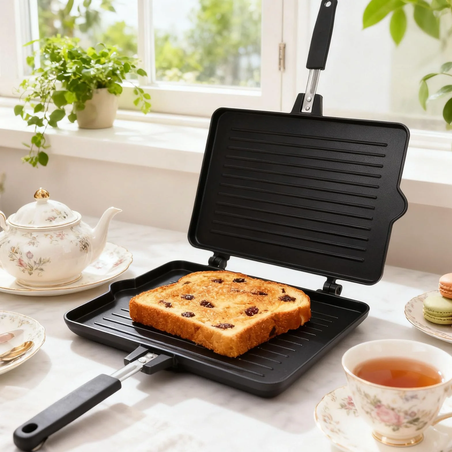 Eujgoov Patelnia Grillowa Nonstick Dwustronna Patelnia do Pieczenia Tostów Stop Aluminium Równomierne Ogrzewanie 34,5 X 48 Cm z żaroodpornym Uchwytem do Płyty Kuchennej Kuchnia Domowa Gotowanie