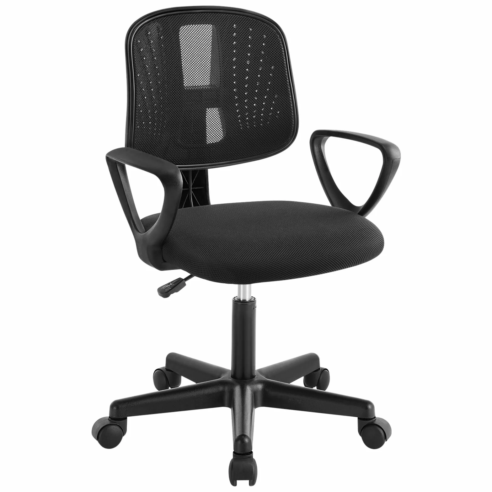 Krzesło biurkowe dla dzieci, obrotowe krzesło do nauki, ergonomiczne krzesło z kółkami, oddychająca tkanina siatkowa, automatycznie regulowany stołek obrotowy z oparciem, czarny, K0003BS