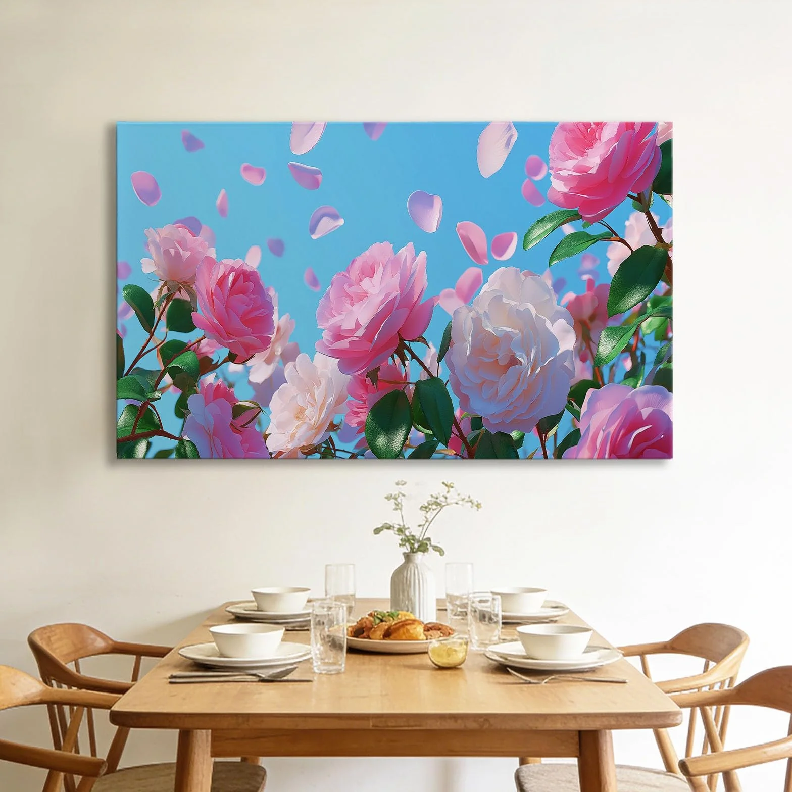 Générique Obraz na płótnie różowe i białe płatki róż 120 x 60 cm druk na płótnie z nowoczesną dekoracją ścienną ramą, malarstwo dekoracje ścienne sypialnia salon pokój dziecięcy