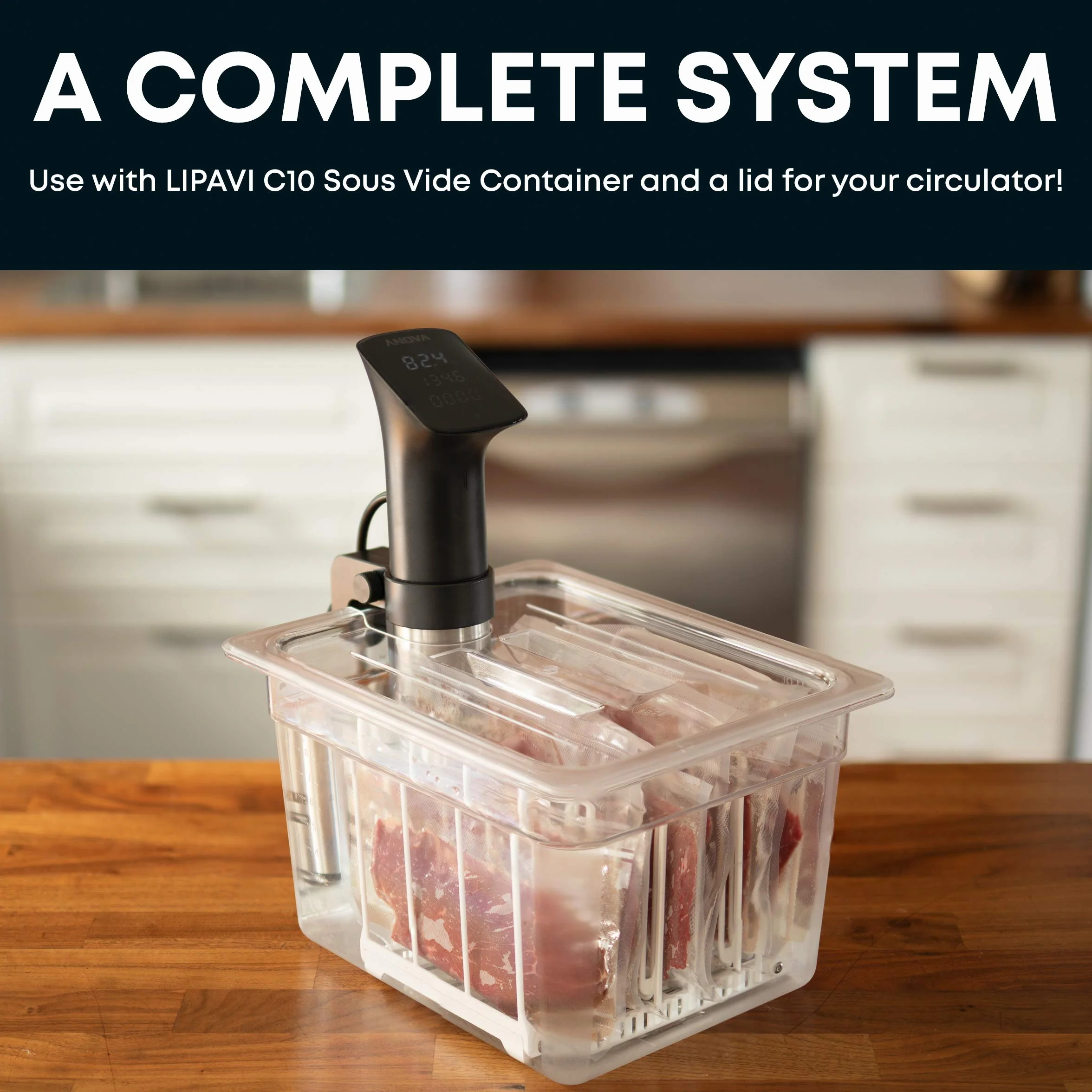 LIPAVI N10X Sous Vide Rack with Anti Float - Adjustable, Collapsible, Ensures even warming with Sous Vide Cooking - White Polycarbonate with 316L Stainless steel weights - Square L:7.8 W:6.4 H:6.6 inch - Fits LIPAVI C10 Container