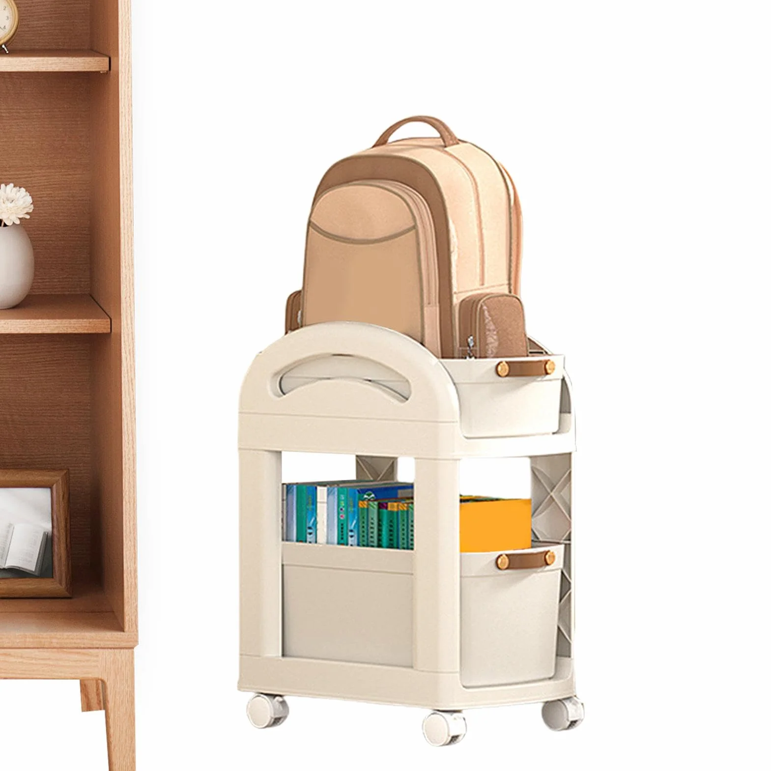 Under Desk Storage Cart 2-Tier Wózek z kołami, 15,75 x 10,04 x 18,74 cala, wielofunkcyjny wózek do przechowywania tekstów do pracy, sypialni, klasy, 2-poziomowych kół