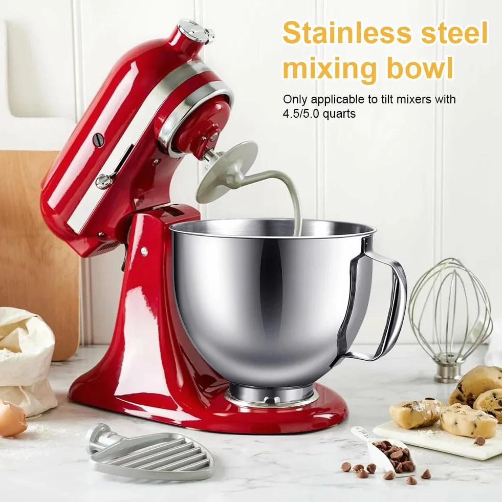 Miska ze stali nierdzewnej do miksera stojącego Kitchenaid, Tutamaz Miska do Kitchen Aid 4,5-5 Quart, mikser stojący, kolor srebrny, części zamienne do mieszadła stojącego, miska ze stali nierdzewnej