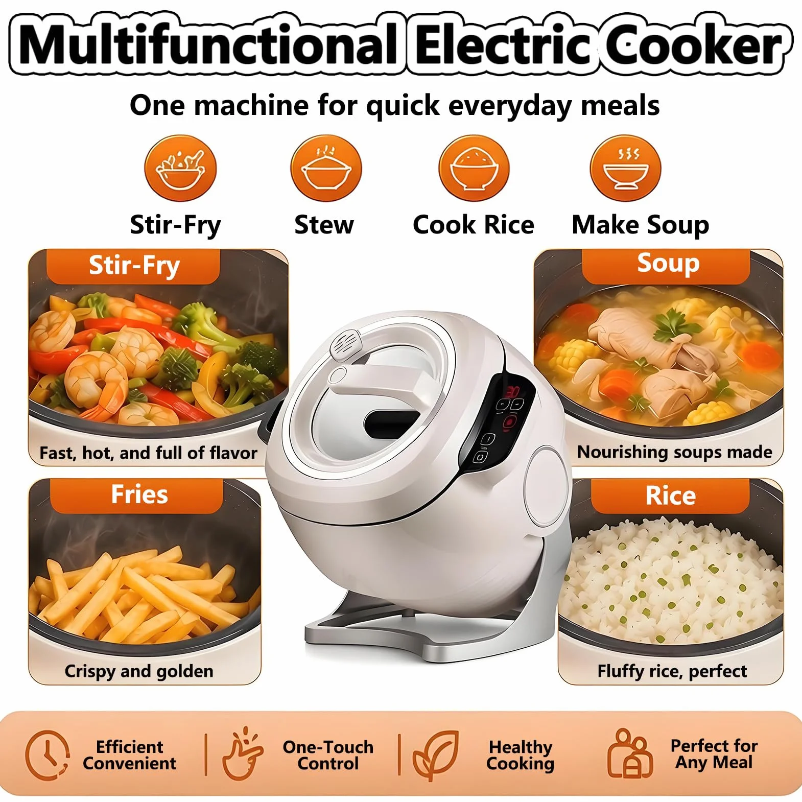 Przenośne, Wielofunkcyjne Urządzenie do Smażenia Metodą Stir-Fry, Automatyczny Robot Kuchenny o Pojemności 6 L, Sprzęt Gastronomiczny, z Obrotowym 360° do Smażenia, Zup I Ryżu 110V/1000W