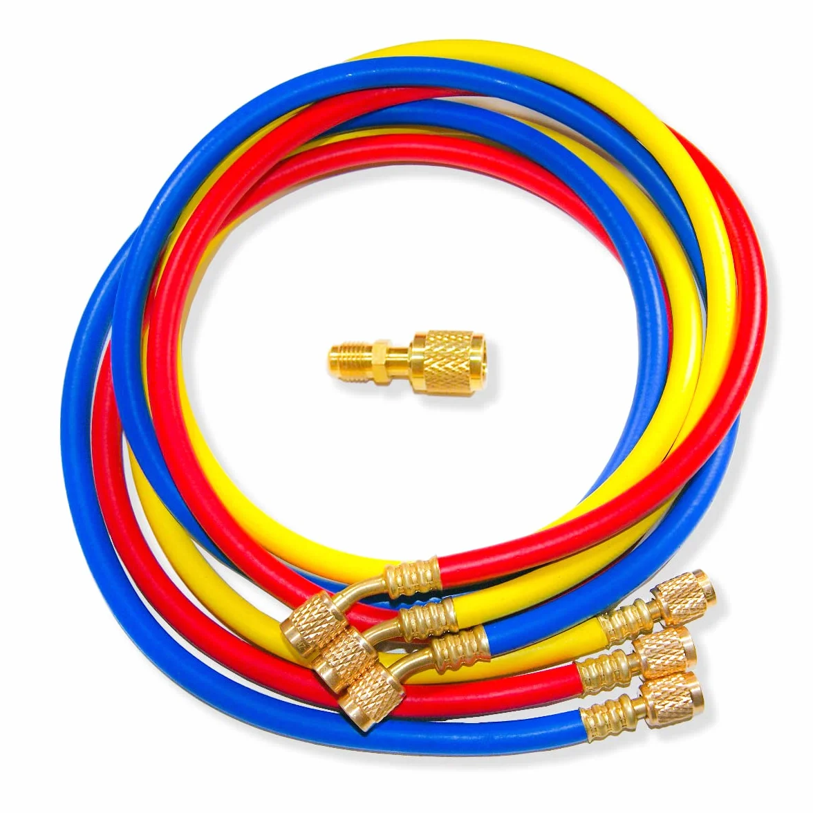 GOLDMAN SERVICE | Zestaw 3 węży do ładowania czynnika chłodniczego AC + adapter. Kompatybilny z systemami Universal Car lub Split Air Conditioning. Długość 150cm, 60 cale