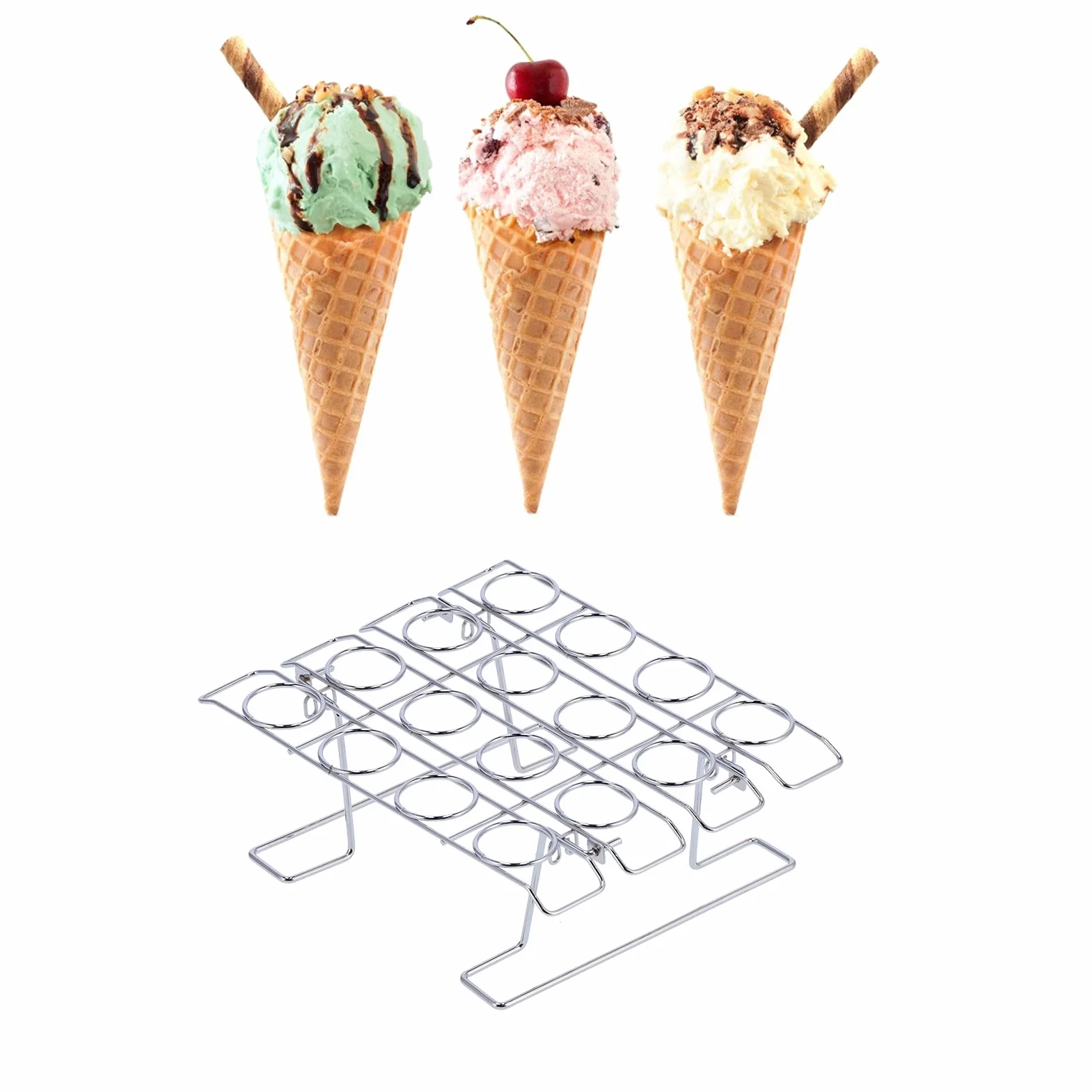 Stojak na lody z 16 otworami, ze stali nierdzewnej, stojak na torebki waflowe, taca na wypieki, do pieczenia, chłodzenia i serwowania smakołyków