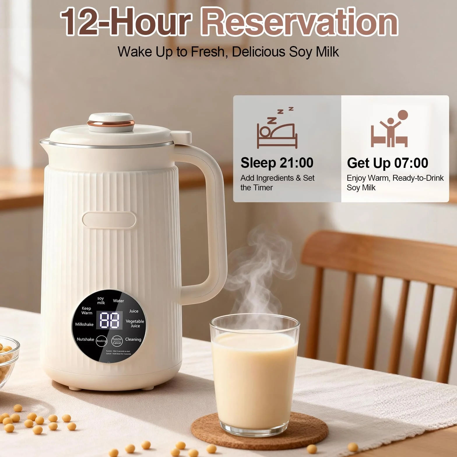 Maszyna do mleka orzechowego 8 w 1, 1200 ml, urządzenie do przygotowania mleka roślinnego i ekspresu do mleka sojowego z timerem, funkcją utrzymania ciepła i samoczyszczące, maszyna do mleka