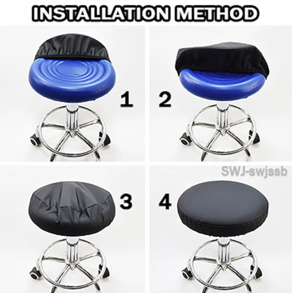Pokrowce Na Stołki Okrągłe 2 Sztuki Barowe Watedrproof PU Stool Slipcover Z Elastyczną Poduszką Na Stołek Okrągłe Pokrowce Na Stołki Barowe Na Okrągłe Krzesło Zmywalne(Black,32x32 cm Set Of 2)