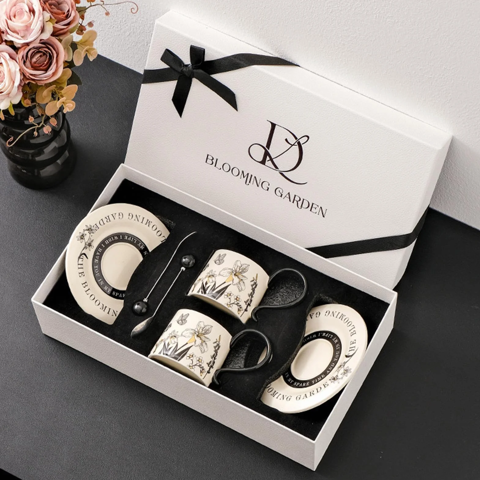 Ceramiczny kubek do kawy 260 ml z podstawkami i łyżeczkami | Ceramiczny kubek do herbaty do kawy lub herbaty do cappuccino mleko czekoladowy sok piwo dom kawiarnia restauracja Anniver