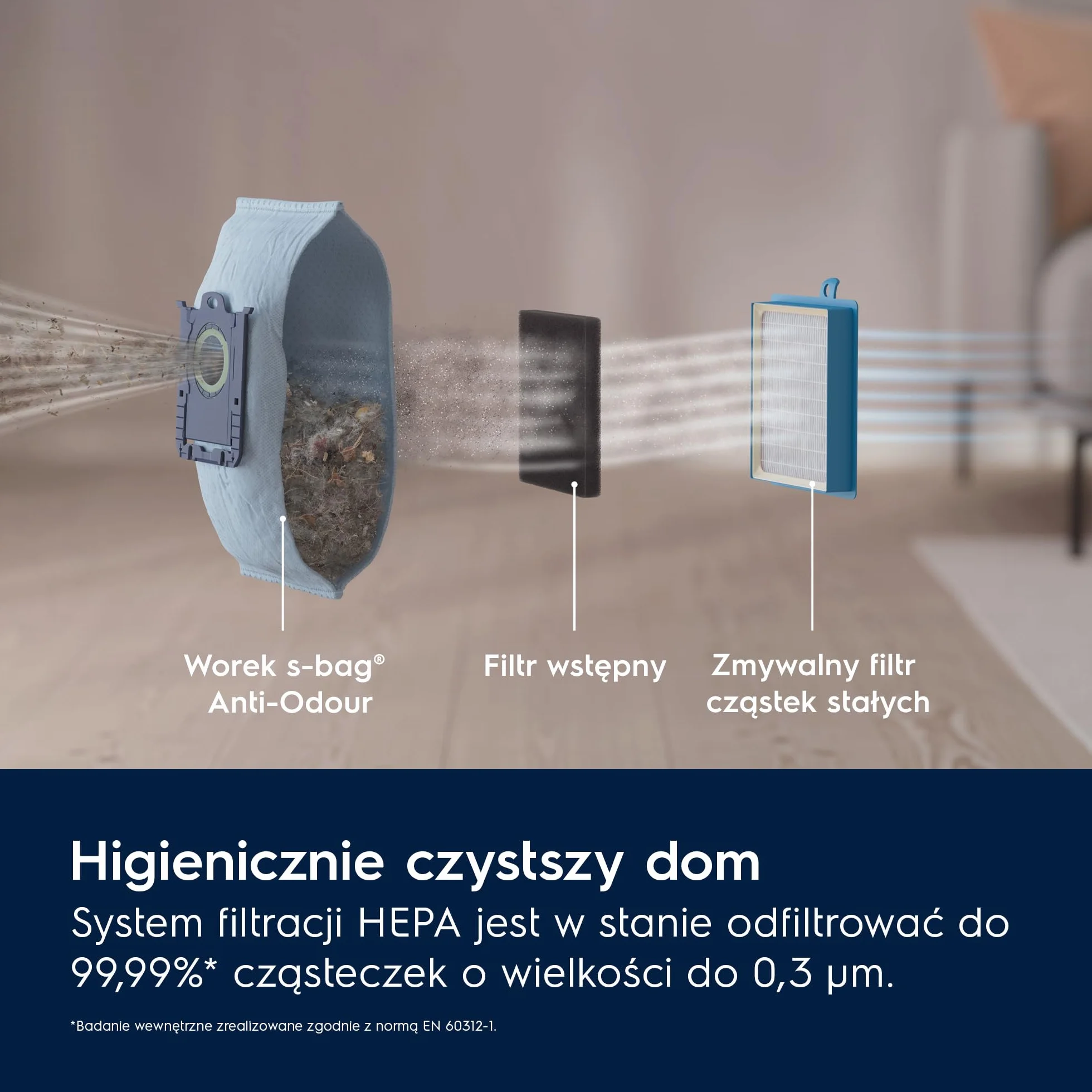 Electrolux Odkurzacz Workowy Pure D8 Silence PD82-8DB, Cicha praca 57dB, Moc 600 W, Automatyczna regulacja mocy, Zasięg 12 m, Szczotka do parkietów, Ssawka 3w1, Zmywalny filtr Hygiene 12, Niebieski