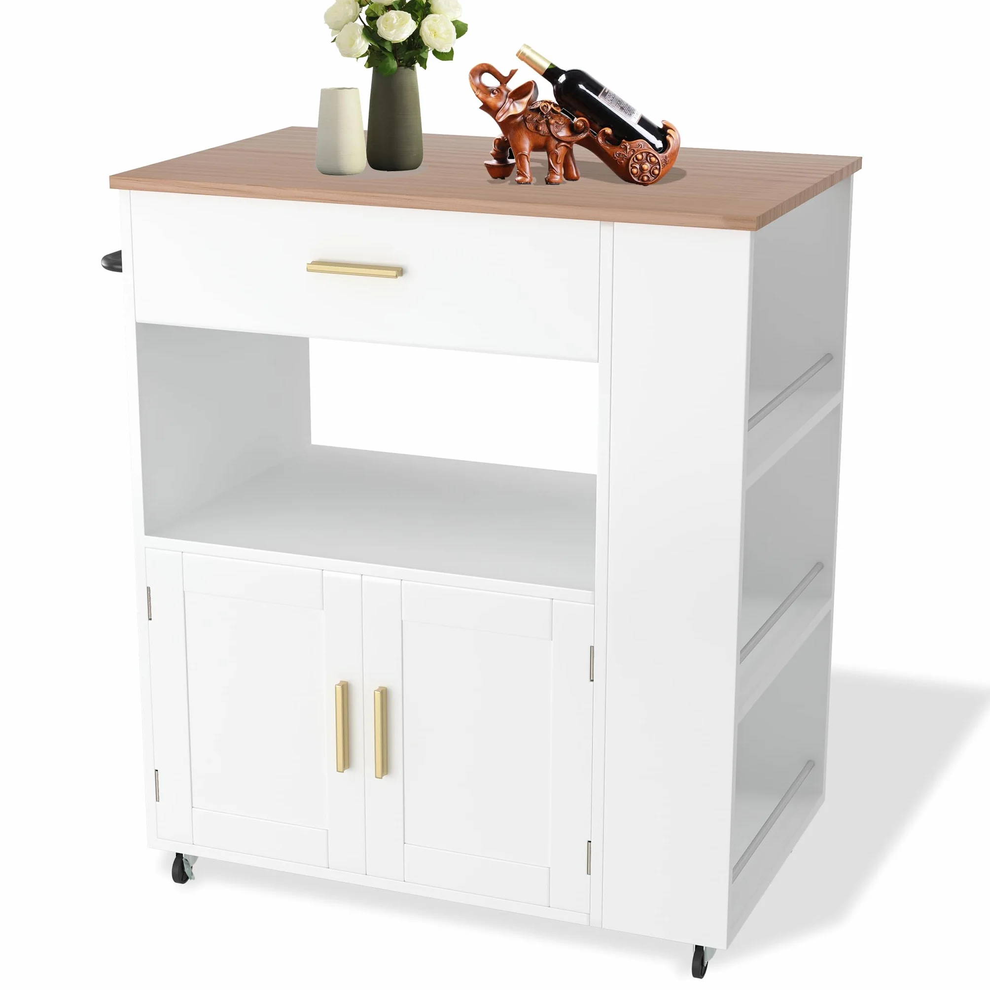 SUBTLETY 75 x 46 x 93 cm, ruchome wyspy kuchenne z płyty MDF, wózek kuchenny z szufladą, półką i półkami, wózek z blatem roboczym, obciążenie do 50 kg, wózek do jedzenia na imprezę (z regałem na