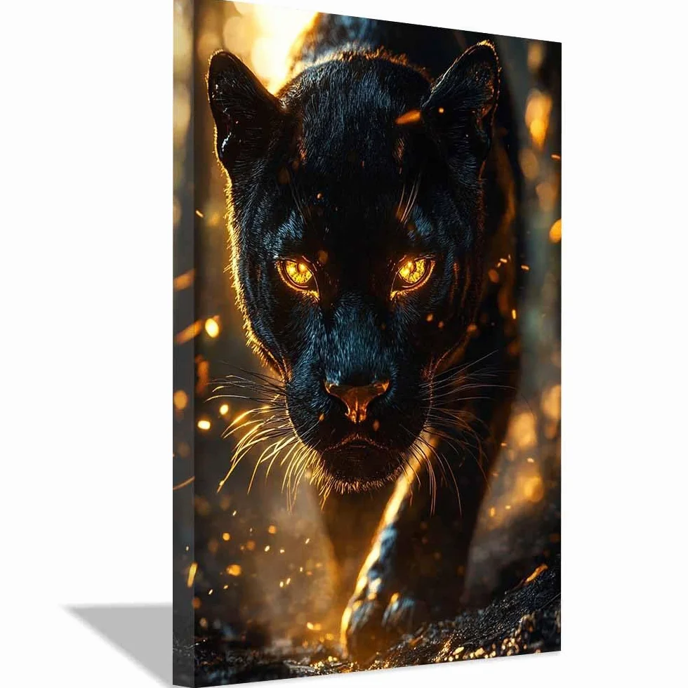 BOHUO Duże zwierzę płótno sztuka ścienna lampart obraz dekoracja ścienna grafika botaniczny obraz farba plakat wydruki (złoty 55) - 70 x 100 cm oprawiony