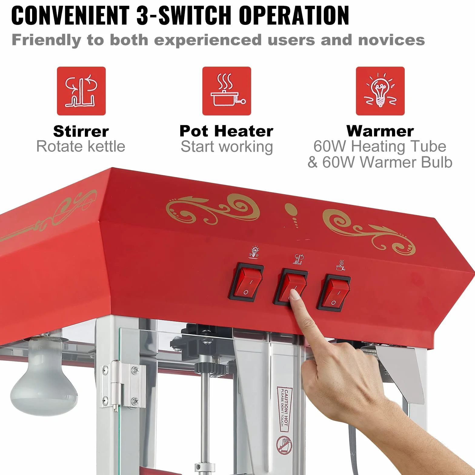 VEVOR Maszyna do popcornu z wózkiem 850 W, czajnik elektryczny do popcornu 0,22 kg na 48 filiżanek partii, maszyna do popcornu ze szkłem hartowanym, zawiera 4 miarki, styl kinowy