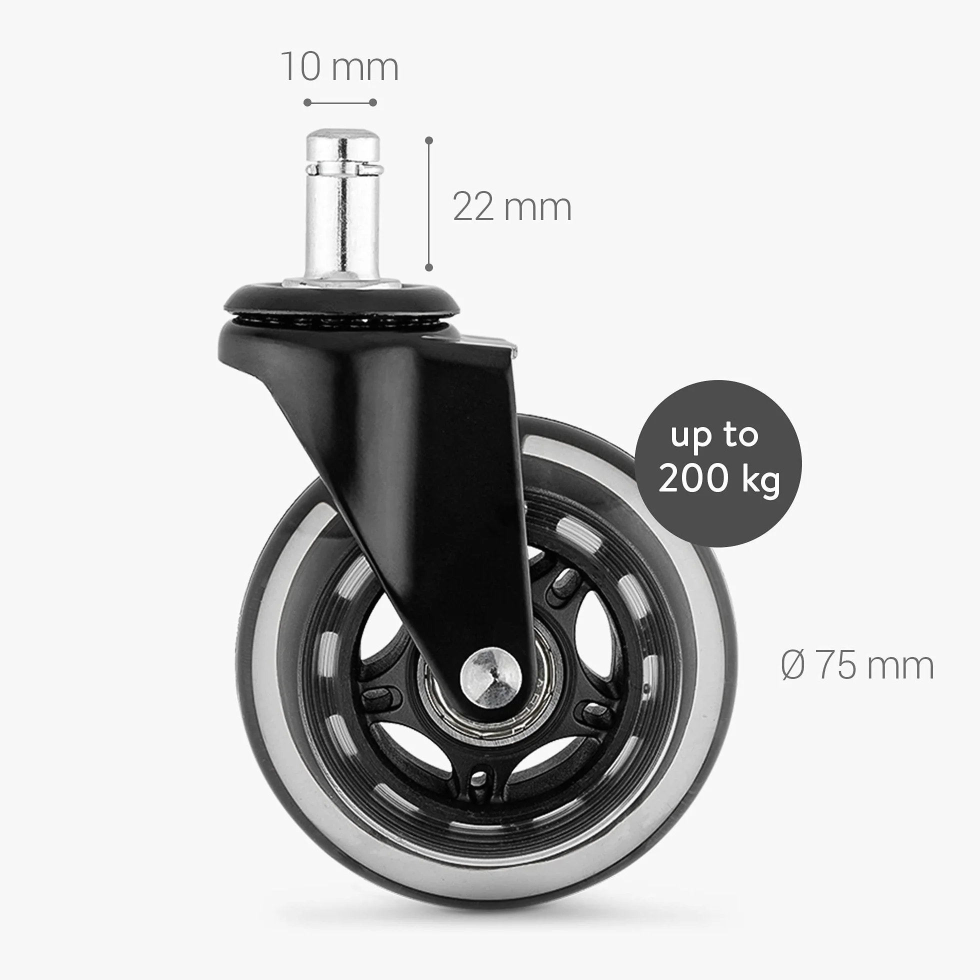 kwmobile kółko do krzesła biurowego, zestaw 5 kółek do foteli, zapasowe koło 10/22 mm, ciche nóżki do twardej podłogi, czarne