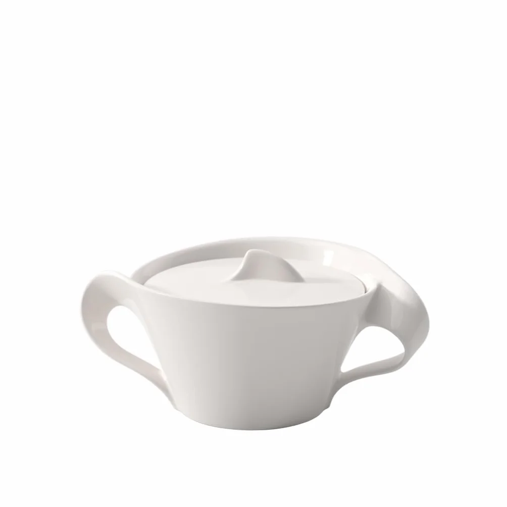Villeroy und Boch NewWave cukiernica z pokrywką, zakrzywiony uchwyt, porcelana premium, nadaje się do mycia w zmywarce i używania w kuchence mikrofalowej, biała, 260 ml