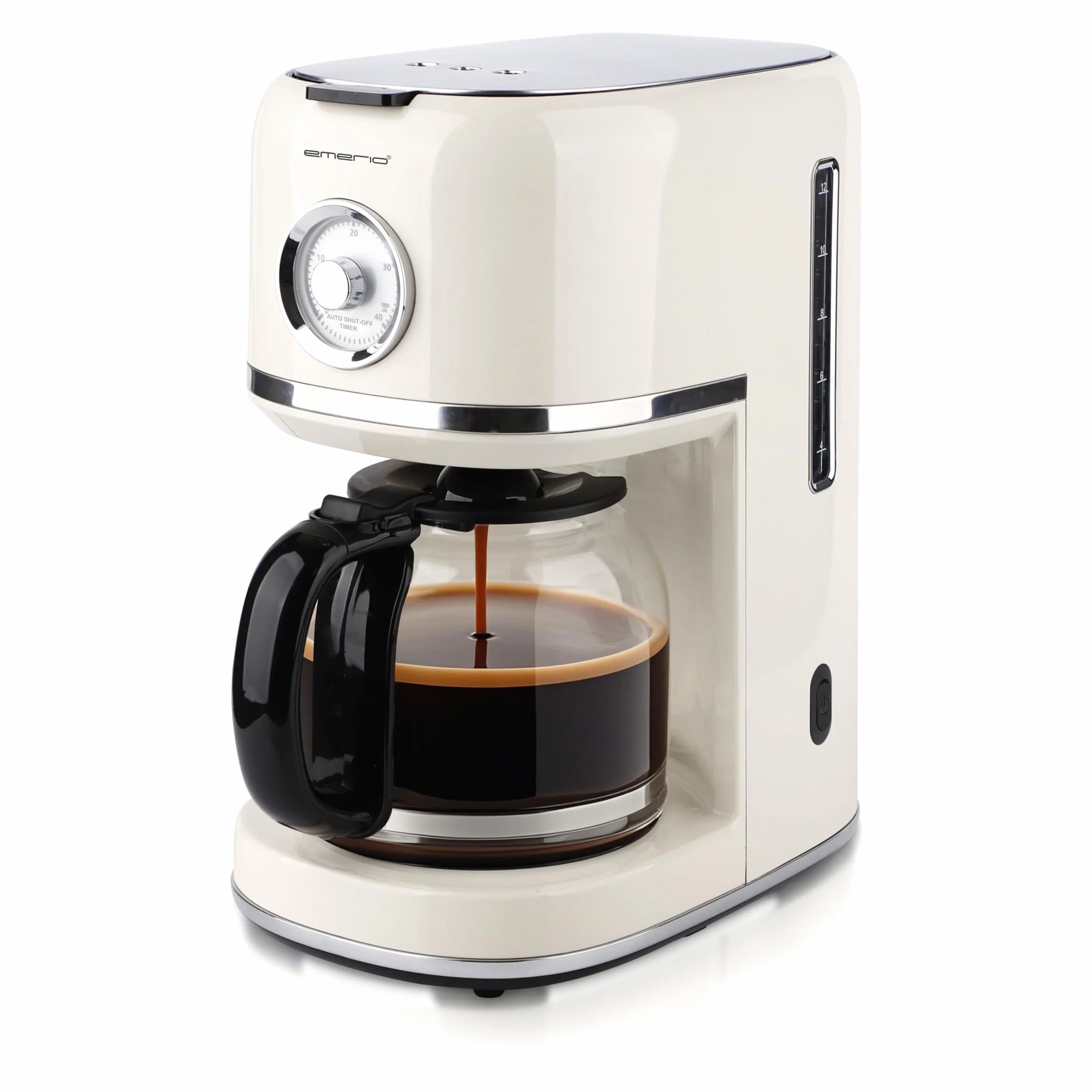 EMERIO CME-1332801 ekspres do kawy w stylu retro, 900 W, 1,5 litra, do 12 filiżanek, cyferblat utrzymujący ciepło, filtr stały (nadaje się do prania), funkcja utrzymania ciepła, automatyczne