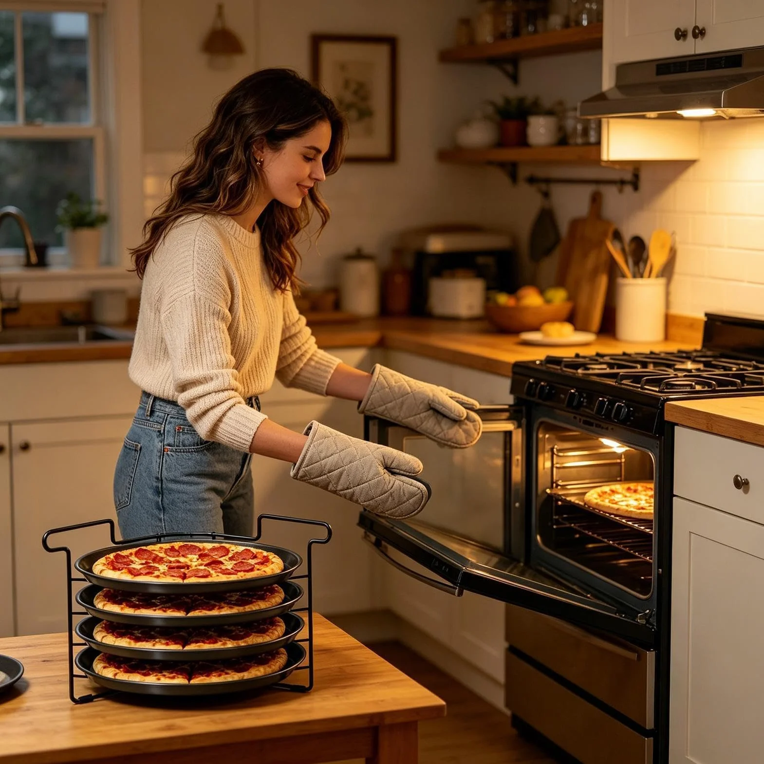Zestaw blach do pizzy Wytrzymały Nieprzywierający | Regał do pieczenia pizzy w piekarniku Dla Ciast Chleba Domowej Kuchni Restauracji Piekarzy Początkujących I
