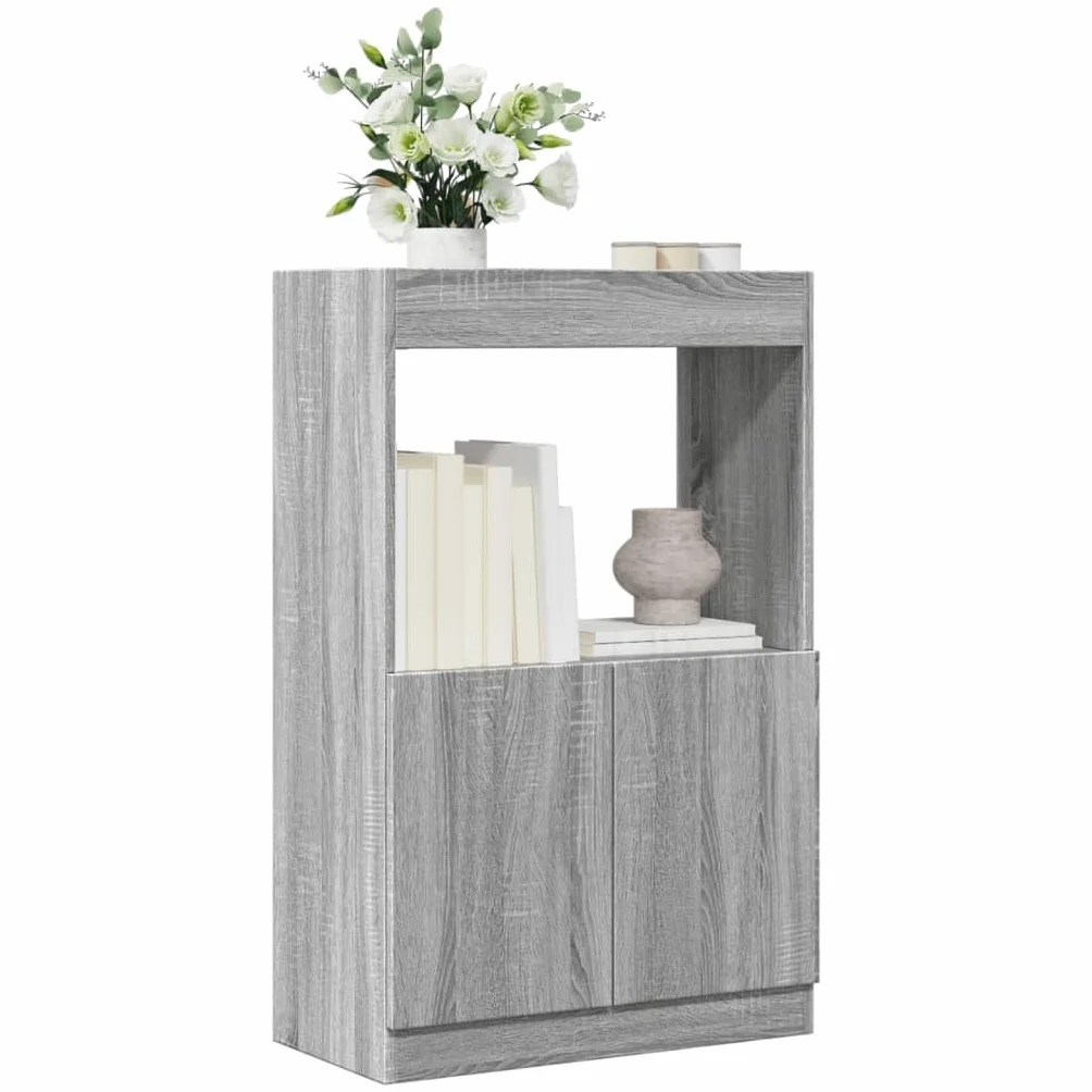 Générique Bufet wysoki Sonoma szary 63x33x100 cm Wood Ingenierie | Szafka na drzwi, Duże przechowywanie, Meble do salonu lub biura, Uchwyt ścienny w zestawie