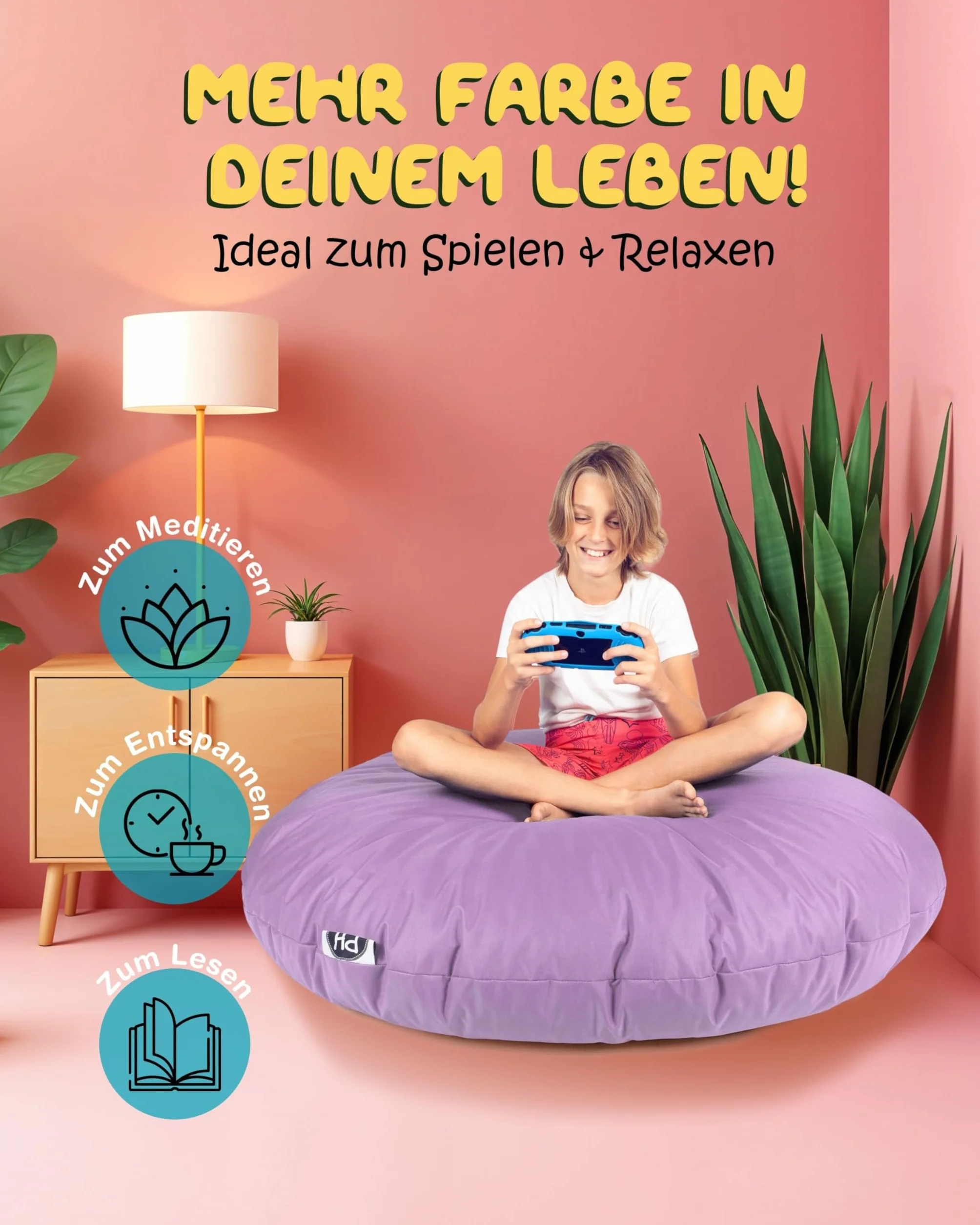 Patchhome Bean Bag worek/poduszka do siedzenia 2 w 1, średnica 100 cm, kolor liliowy optymalnie napełniona