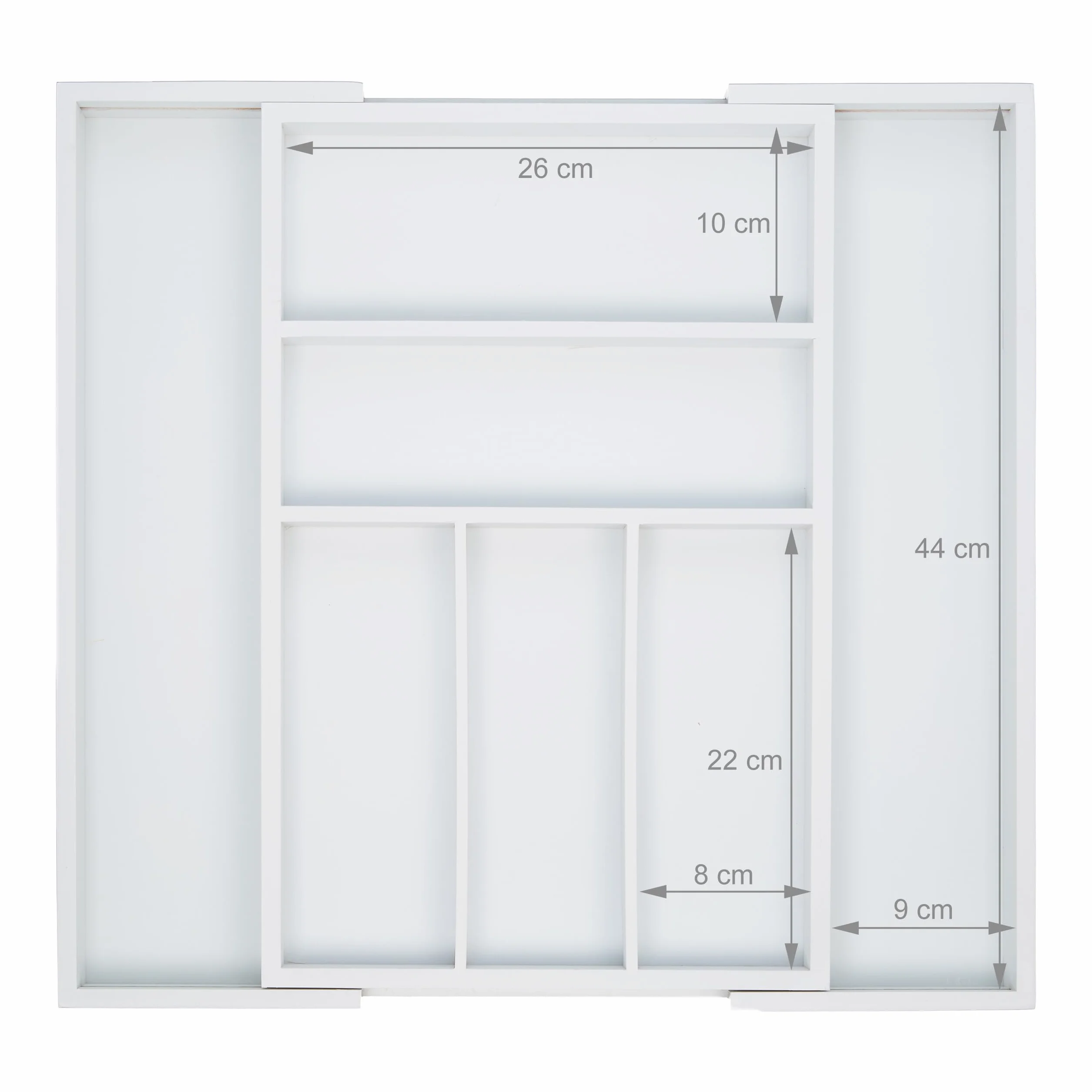 Relaxdays Organizer bambusowy do sztućców wysuwany 5–7 przegródek 48 x 46 cm biały
