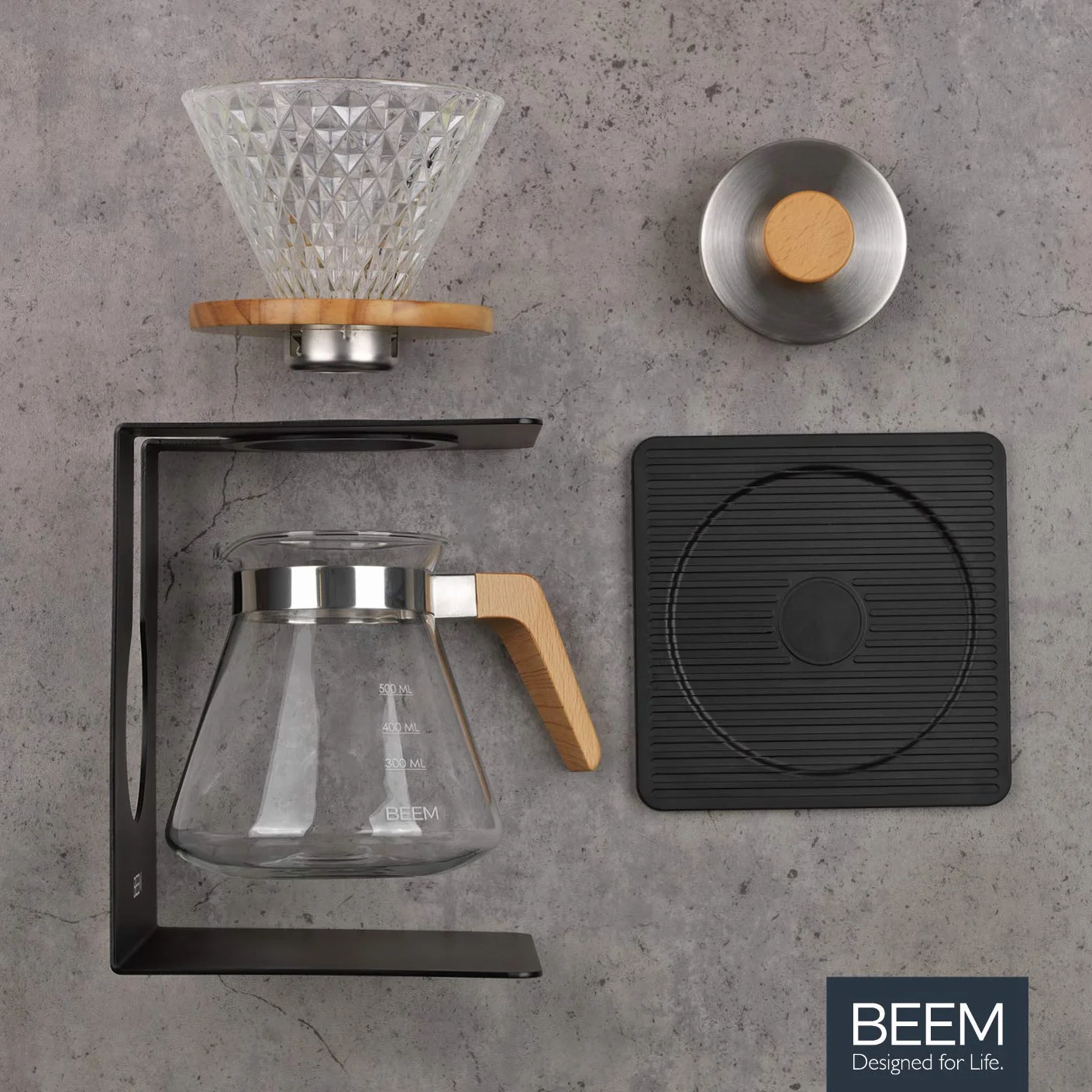 BEEM POUR OVER zestaw zaparzaczy do kawy na 4 filiżanki | w zestawie szklany filtr ręczny i szklany dzbanek z pokrywką | do ręcznego parzenia kawy w tradycyjny sposób | eleganckie i nowoczesne