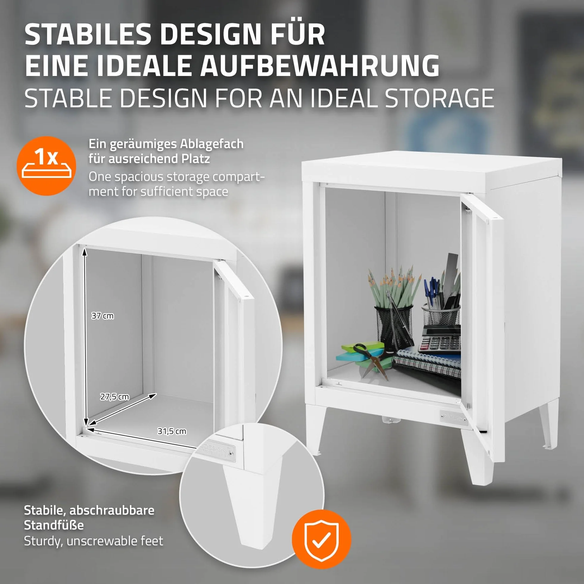 ML-Design uniwersalna szafka metalowa bialy 40x30x57,5 cm stalowa z drzwiami kompaktowa szafka biurowa mala szafka na dokumenty i do przechowywania szafka boczna kawowa do salonu biura sypialni