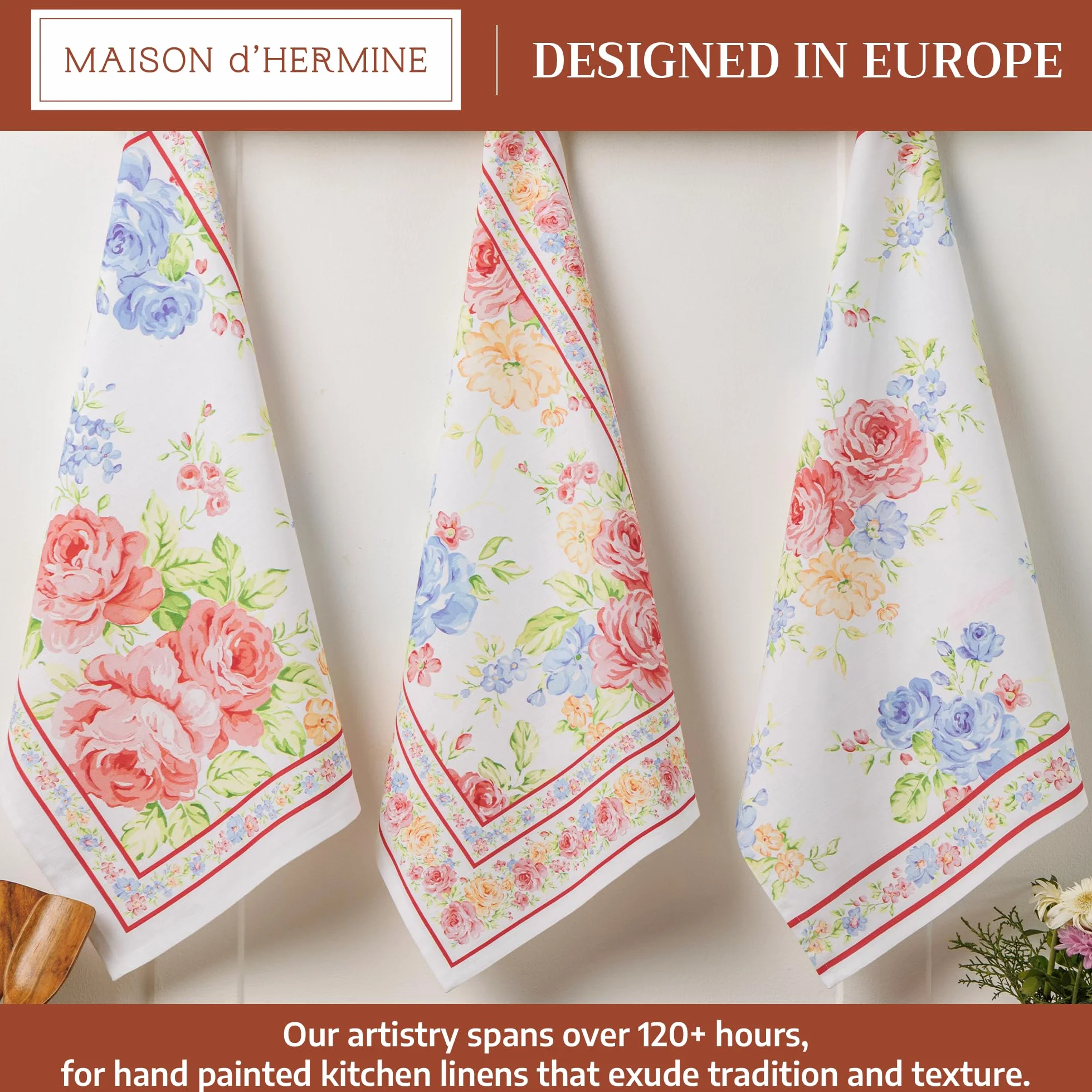 Maison d' Hermine Vintage Floral 100% bawełna, zestaw 3 uniwersalnych ręczników kuchennych, miękkie, chłonne ściereczki do naczyń, ręczniki barowe, wiosna/lato (50 cm x 70 cm)