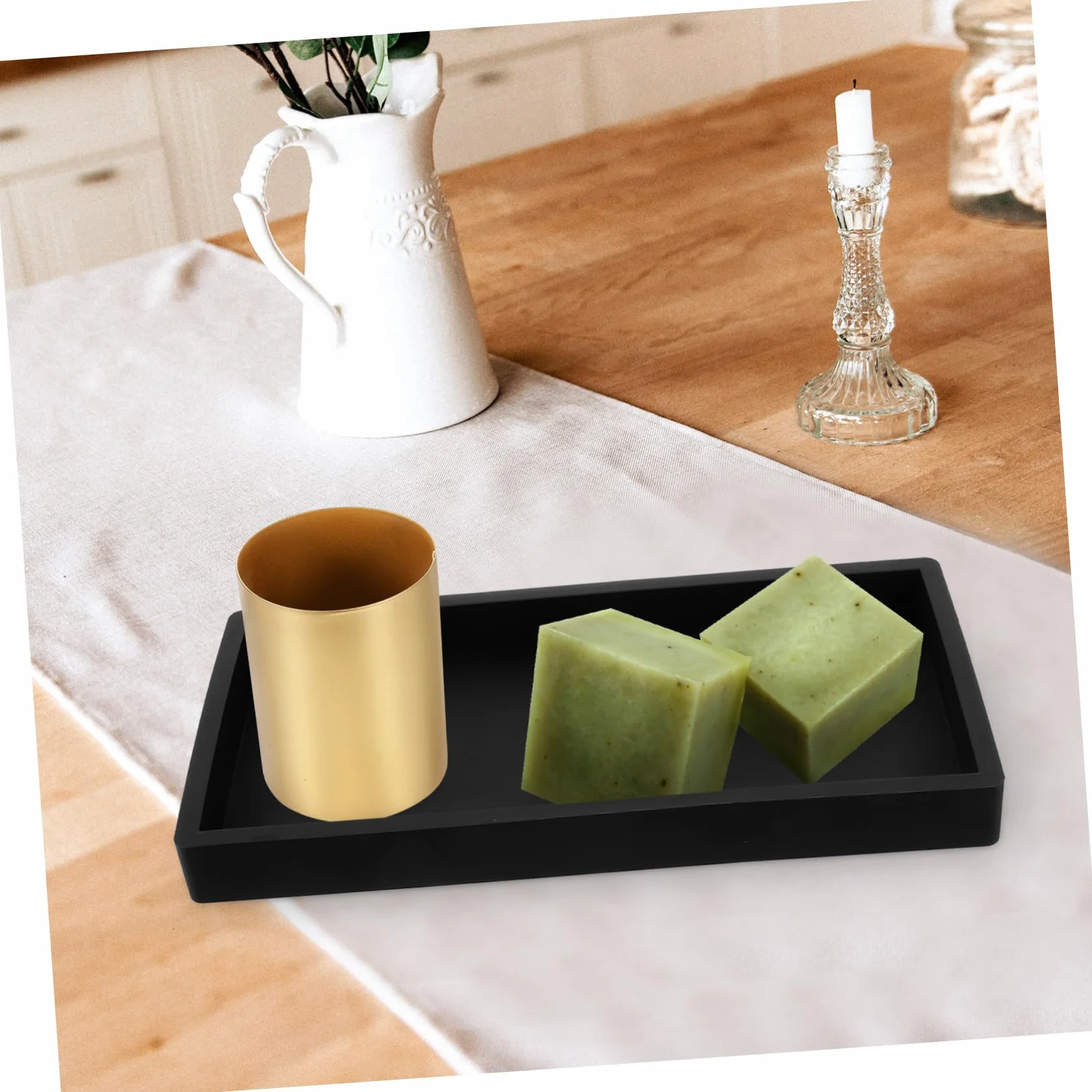 Organizer Silikonowy Kosmetyki i Perfumy Do Łazienki Podstawka Mydło Elegancki Tray Do Przechowywania Blat Antypoślizgowy i Czarne Akcesoria Łazienkowe