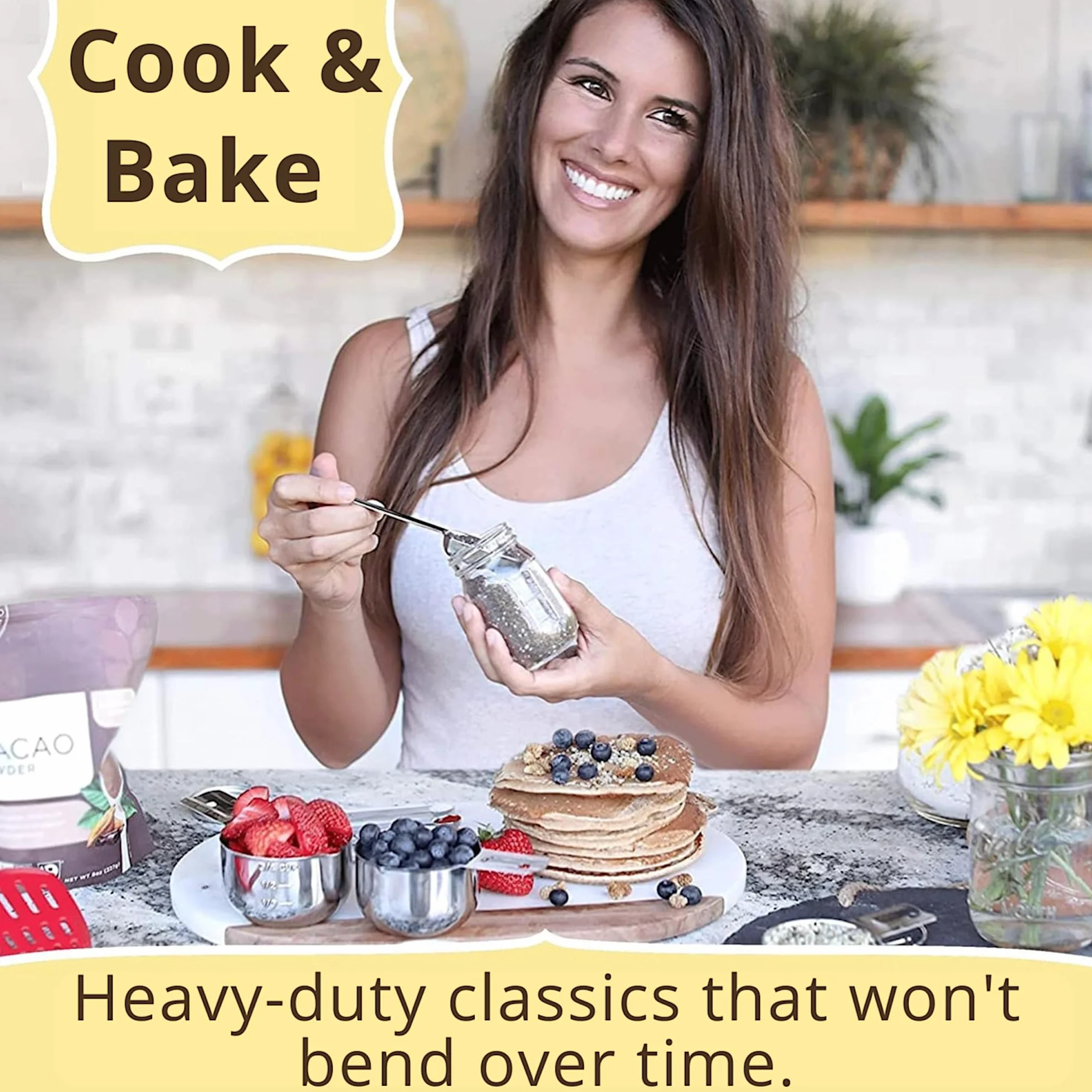 Simply Gourmet Zestaw 7 miarek, wytrzymałe, ze stali nierdzewnej do pieczenia i gotowania, nadają się do mycia w zmywarce, akcesoria kuchenne