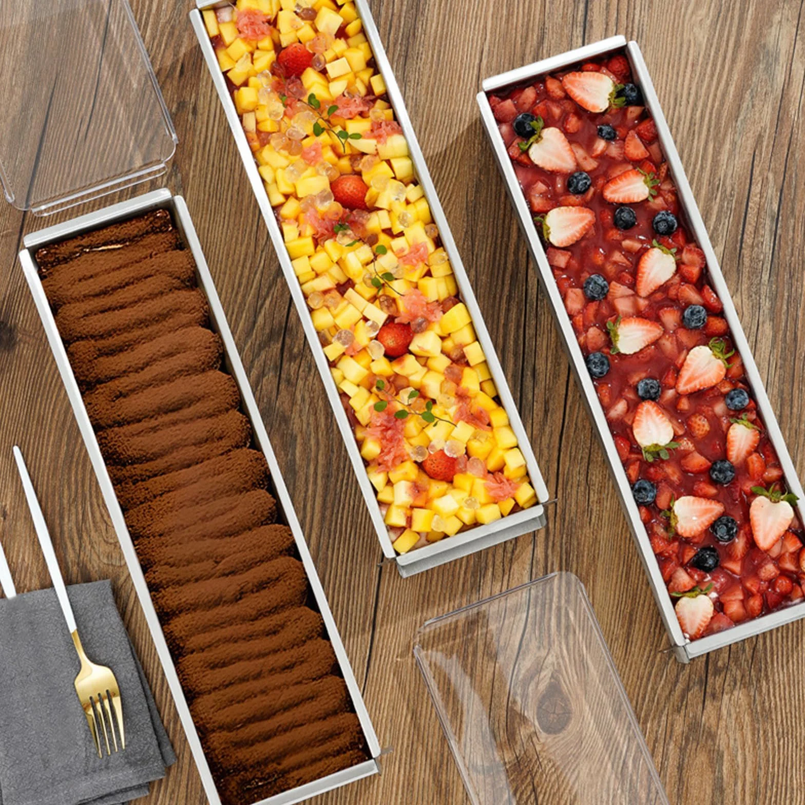 Z 3 foremek Tiramisu, w tym szpatułka i zdejmowany panel 304 formy do pieczenia ze stali nierdzewnej do solidnego użytku forma do pieczenia serników