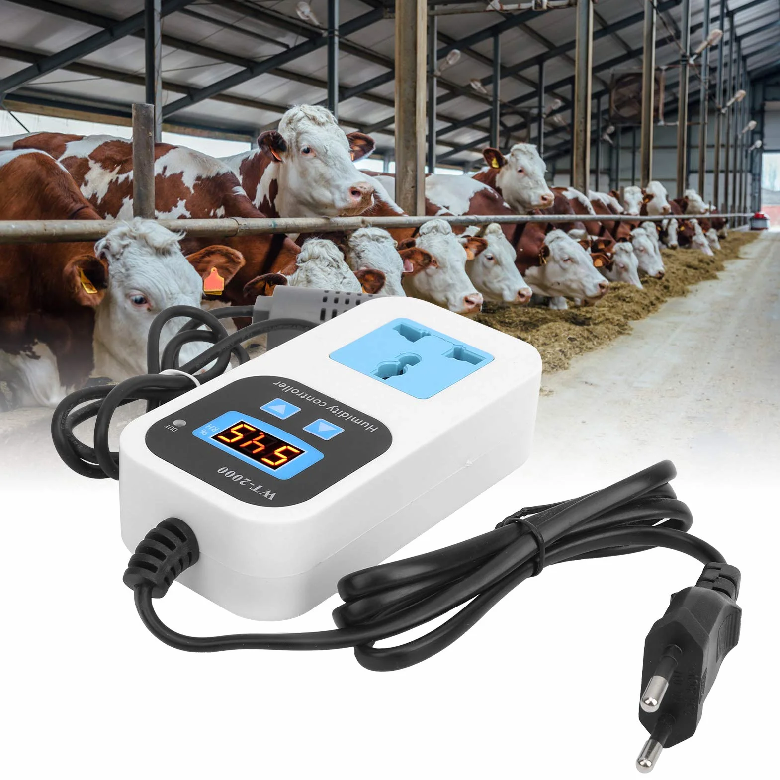 Cyfrowy Regulator Wilgotności Nawilżanie Gniazdo Przełącznika Osuszania Abs Higrostat 0% ~ 99% RH WT‑2000 110-220 V Narzędzia do Kontroli Wilgotności dla Magazynów Szklarnie(EU Plug)
