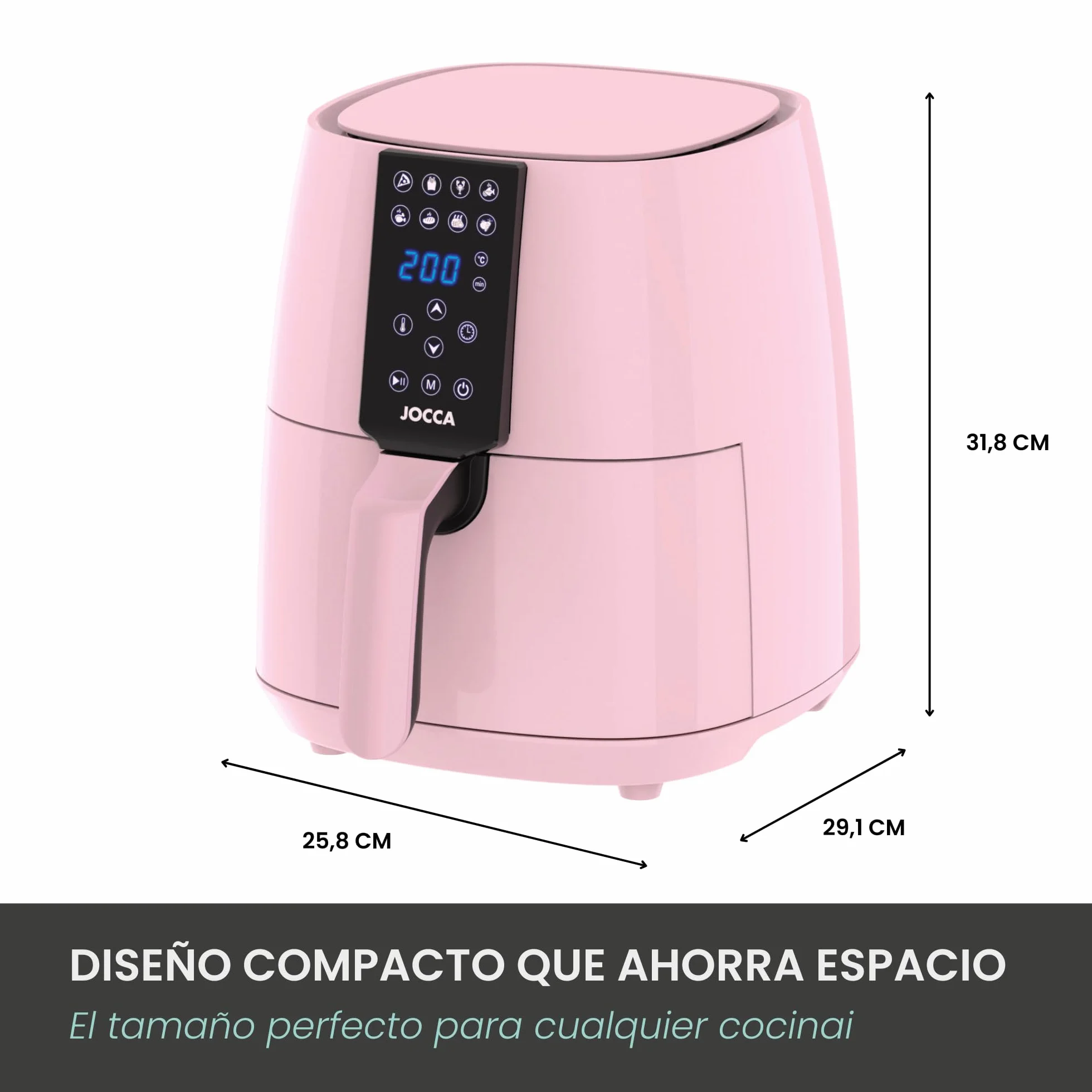 JOCCA - Frytkownica na gorące powietrze 3,8 l | Linea Sweet Frytkownica bezolejowa | Air Fryer 3,8 litra | Timer | regulowana temperatura | Zdrowa kuchnia | 1450 W | ekran dotykowy LED | oszczędność