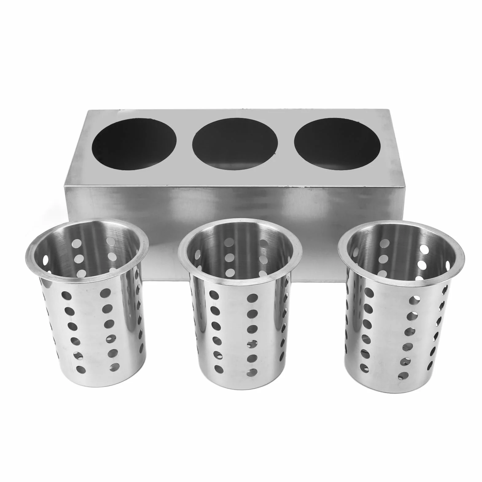 CHICIRIS Uchwyt na Przybory Kuchenne ze Stali Nierdzewnej Antypoślizgowe Dolne Wiadro do Przechowywania dla Kucharza z Organizerem do Kuchni (3 przegródki 600 ml)