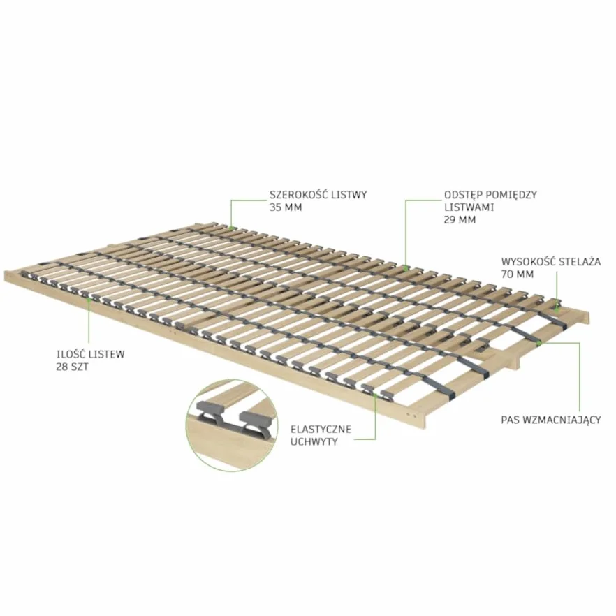 Stelaż do łóżka 180 x 200 cm podwójny 56 listew sprężynujących rama brzozowa obciążenie 200 kg