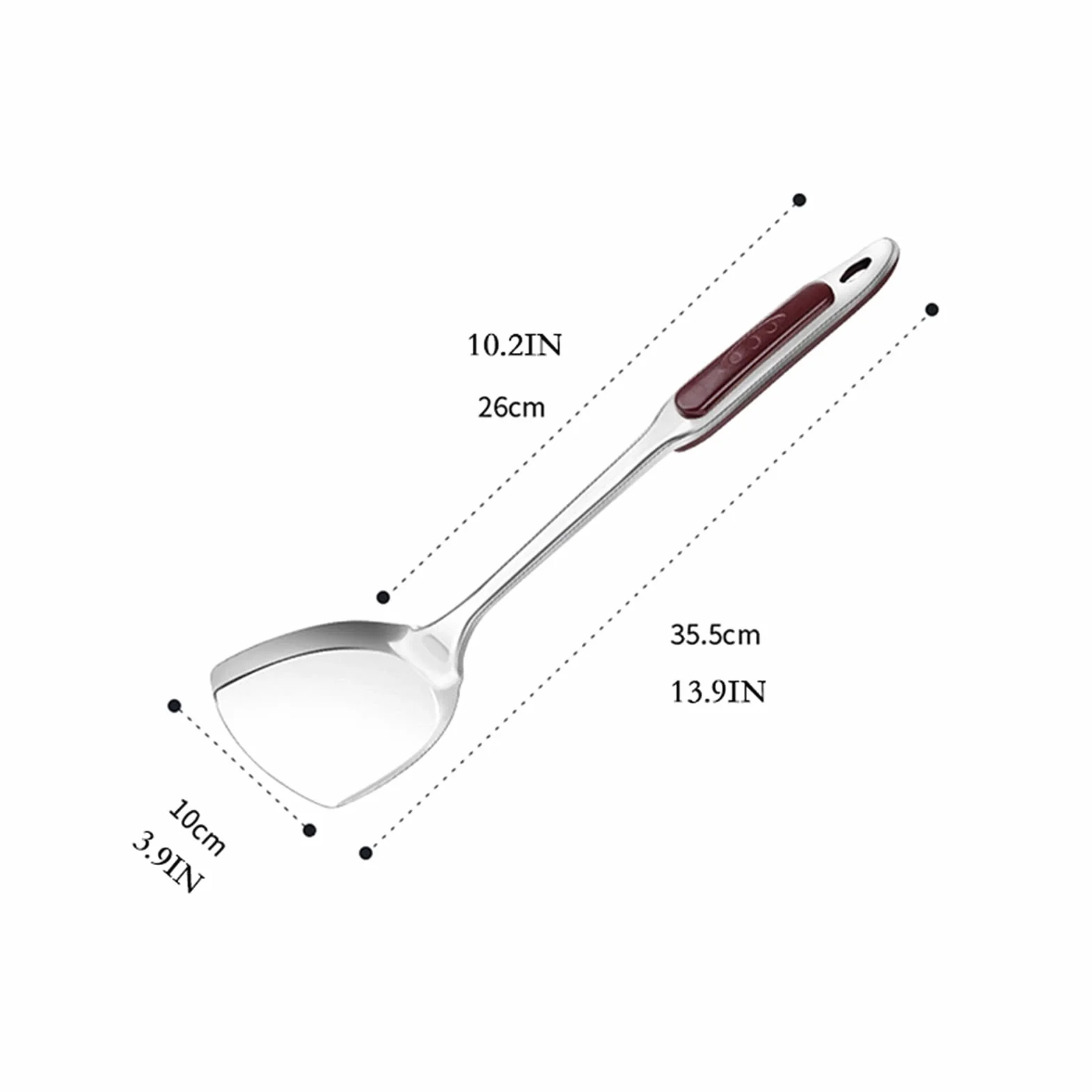Szpatułka do woka, pogrubiona szpatułka do woka ze stali nierdzewnej z ergonomicznym, łatwym do trzymania uchwytem – do patelni nieprzywierającej, akcesoriów kuchennych, szpatułki do