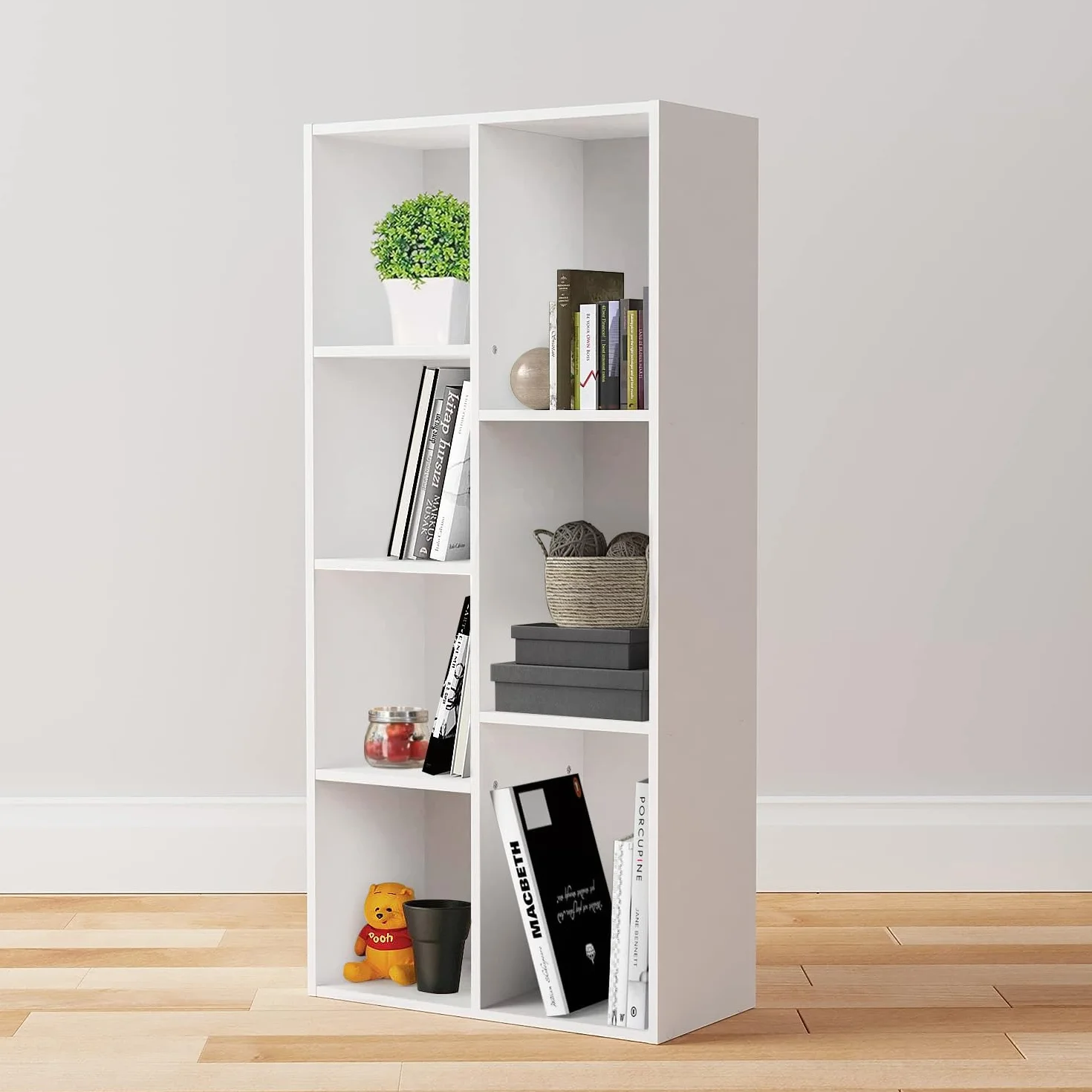 Amazon Basics regał z 7 kwadratowymi przegródkami, kolor biały, 50 x 24 x 106 cm